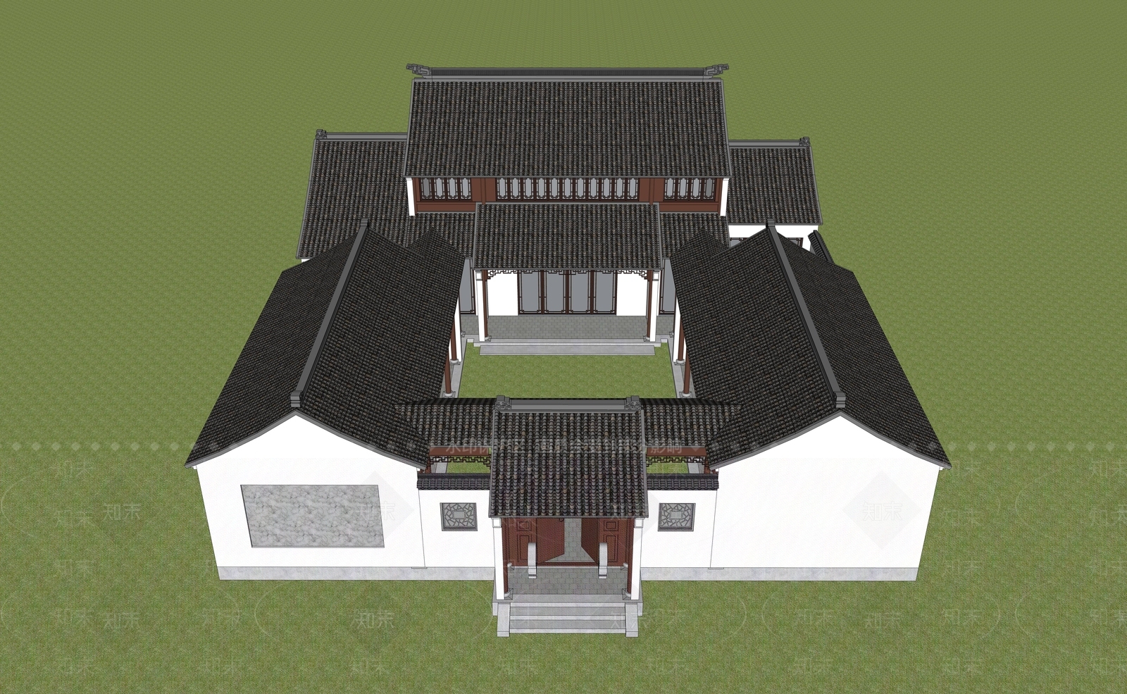 中式新中式别墅SU模型下载【ID:1191348655】