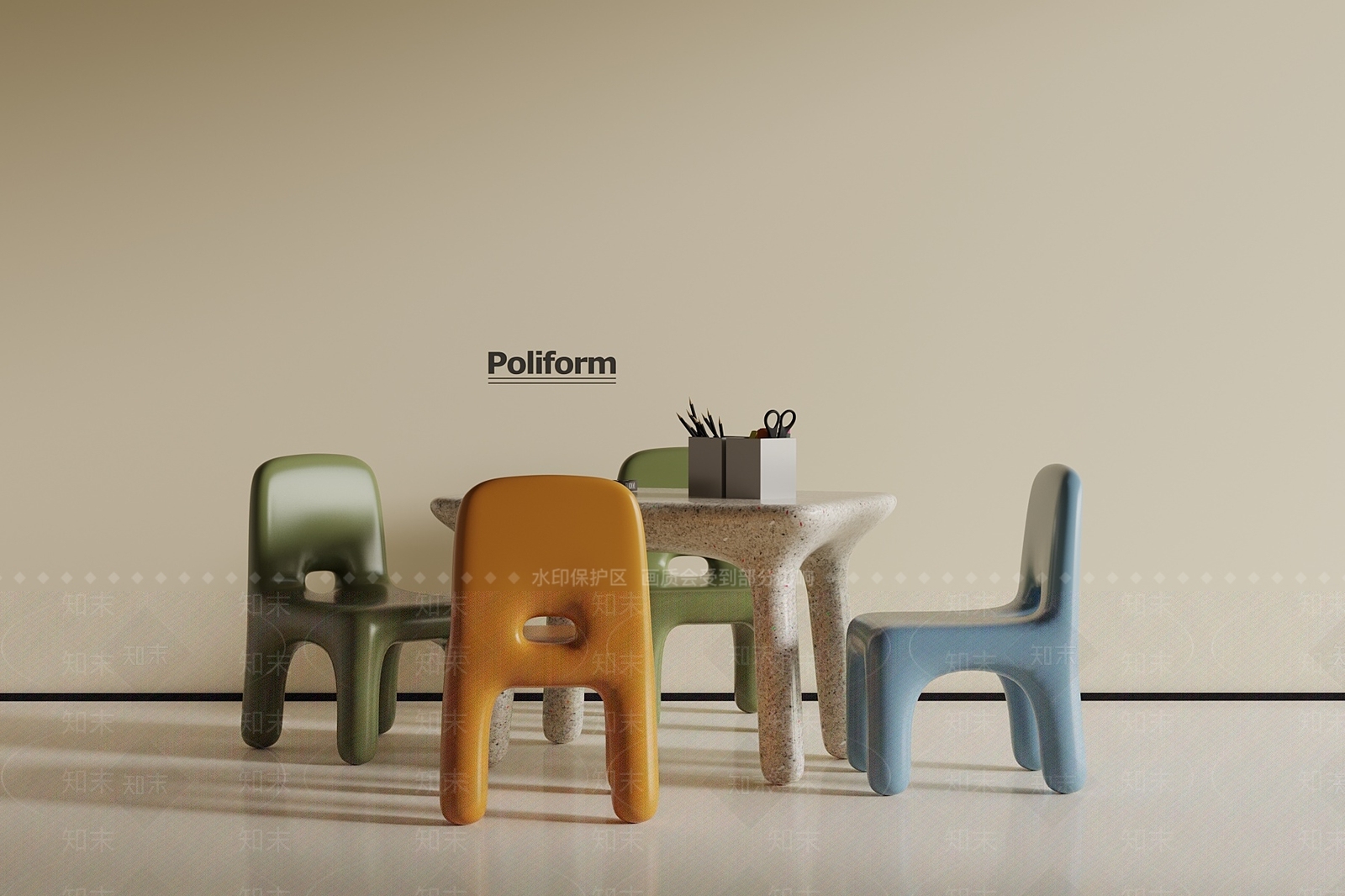 现代儿童桌椅3D模型下载【ID:1191348525】