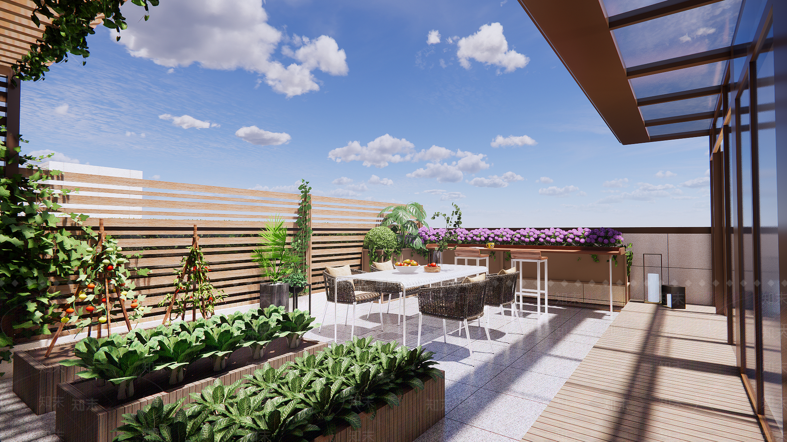 现代新中式屋顶花园SU模型下载【ID:1191349669】