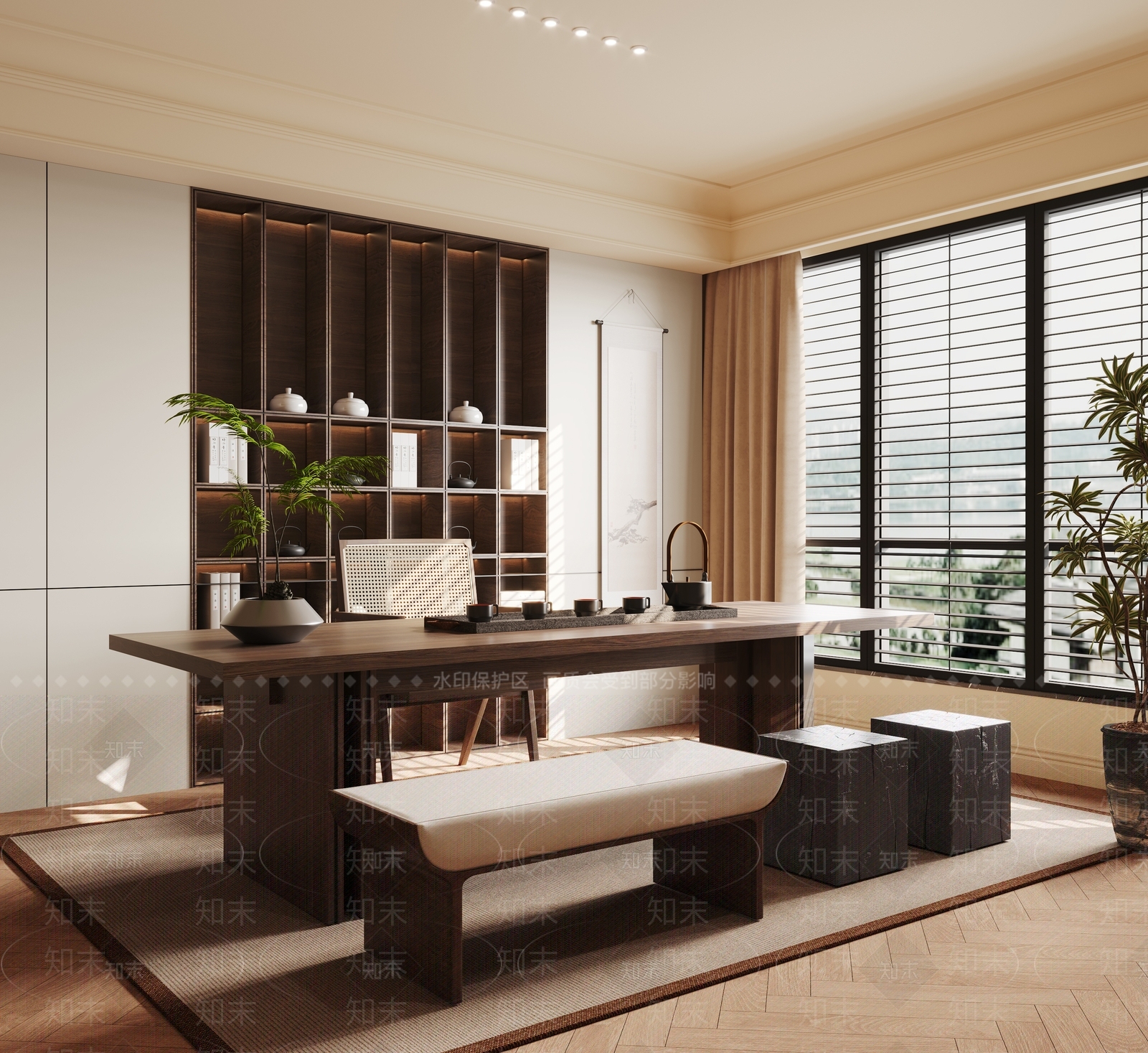 新中式禅意茶室SU模型下载【ID:1191353133】