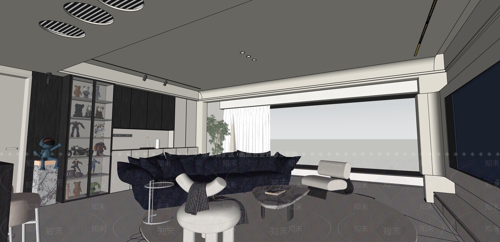 现代极简家居客厅SU模型下载【ID:1191353807】