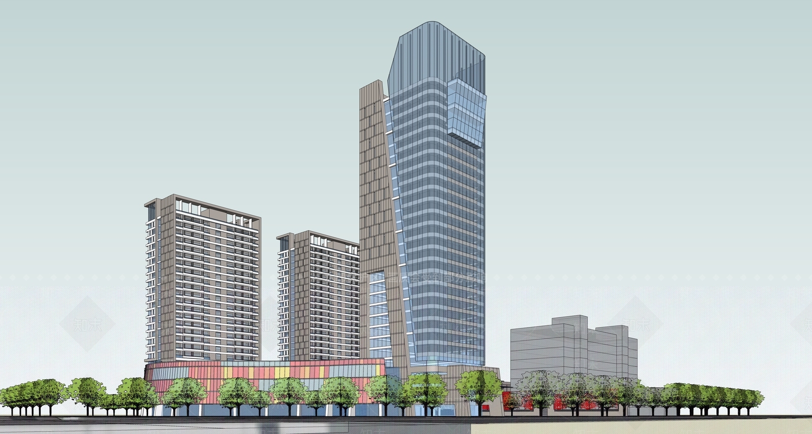 现代简约商场建筑SU模型下载【ID:1191355285】
