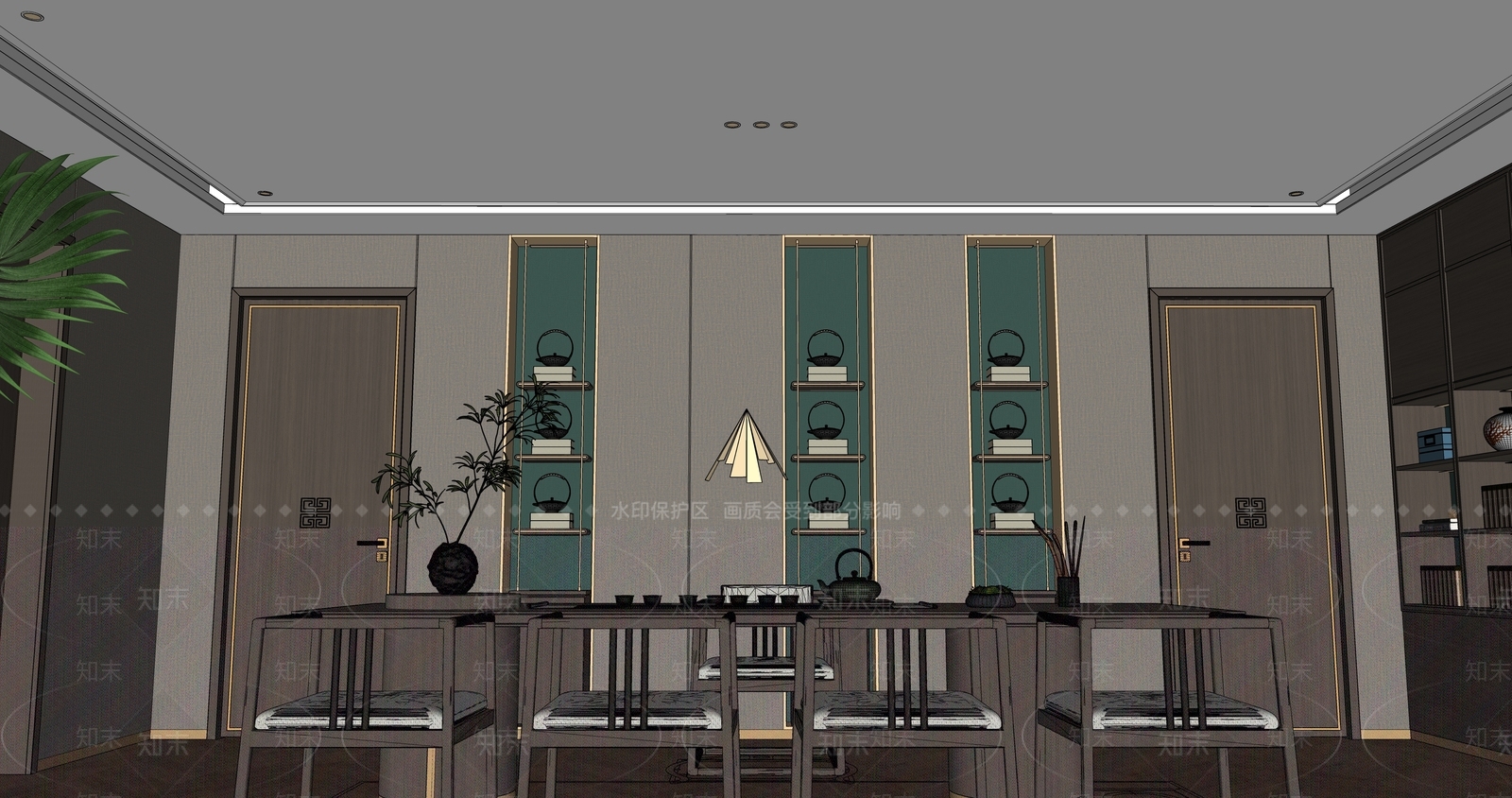 新中式茶馆SU模型下载【ID:1191354845】