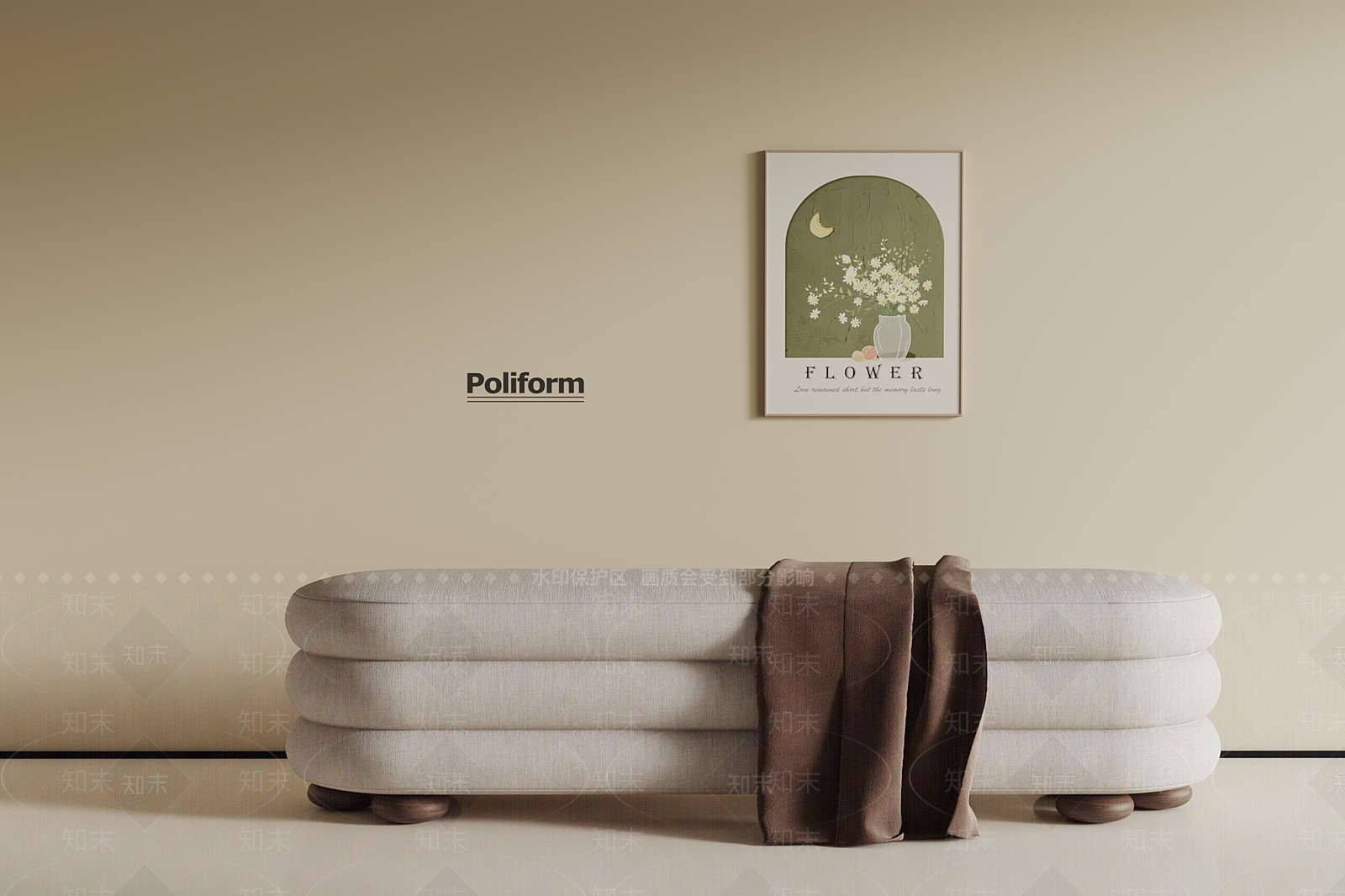 现代奶油床尾凳SU模型下载【ID:1191355440】