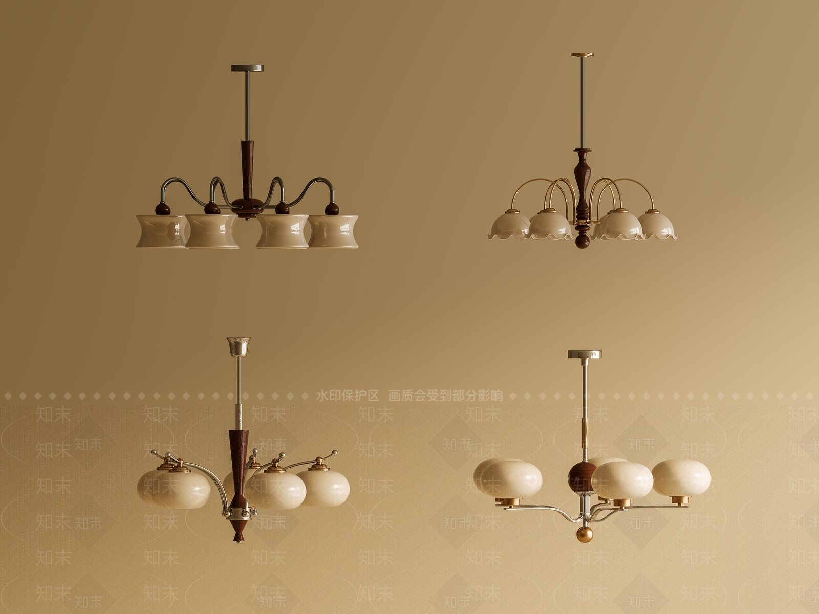复古中古卧室吊灯3D模型下载【ID:1191355465】