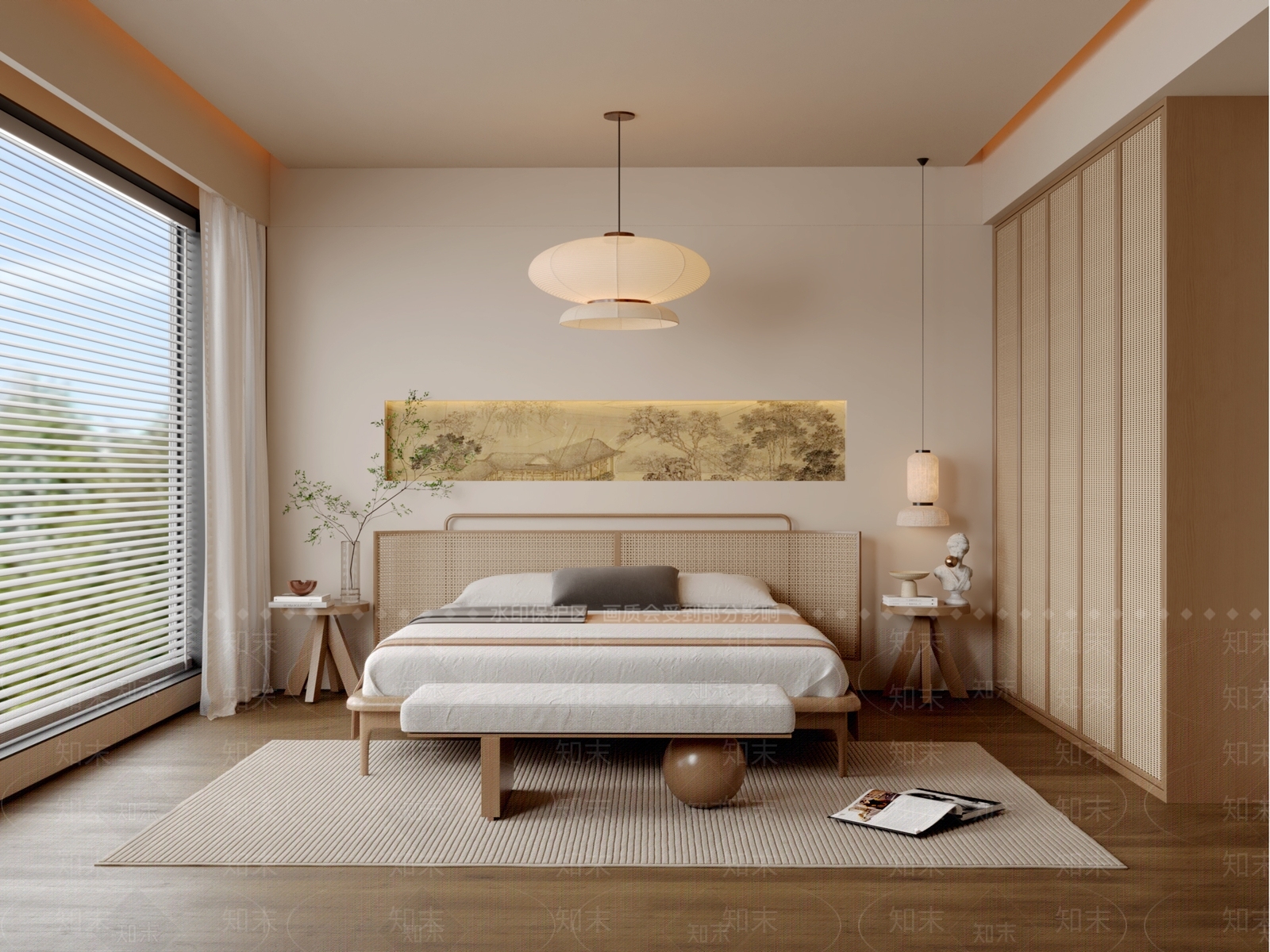 原木日式家居卧室3D模型下载【ID:1191358646】