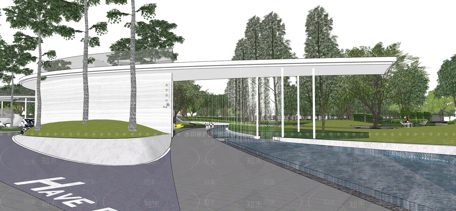现代景观公园SU模型下载【ID:1191360007】