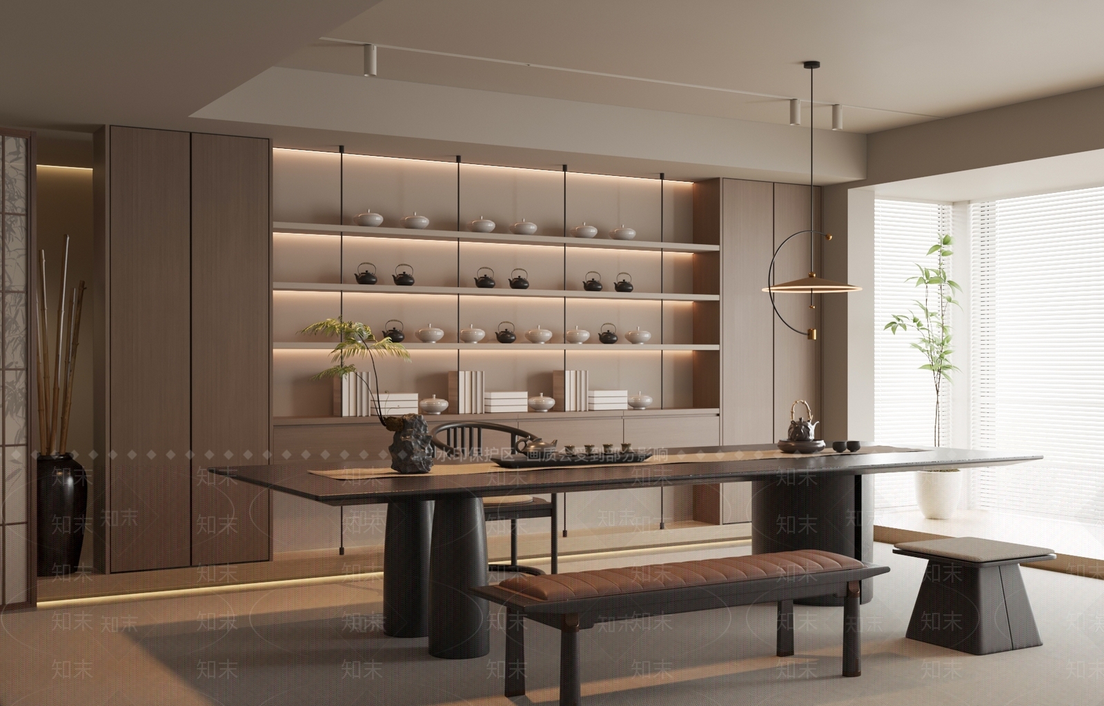 新中式现代茶室SU模型下载【ID:1191364171】