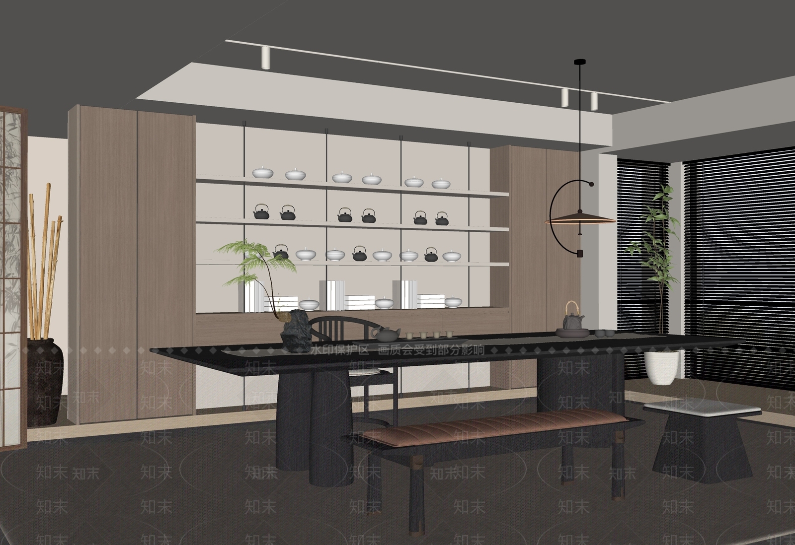新中式现代茶室SU模型下载【ID:1191364171】