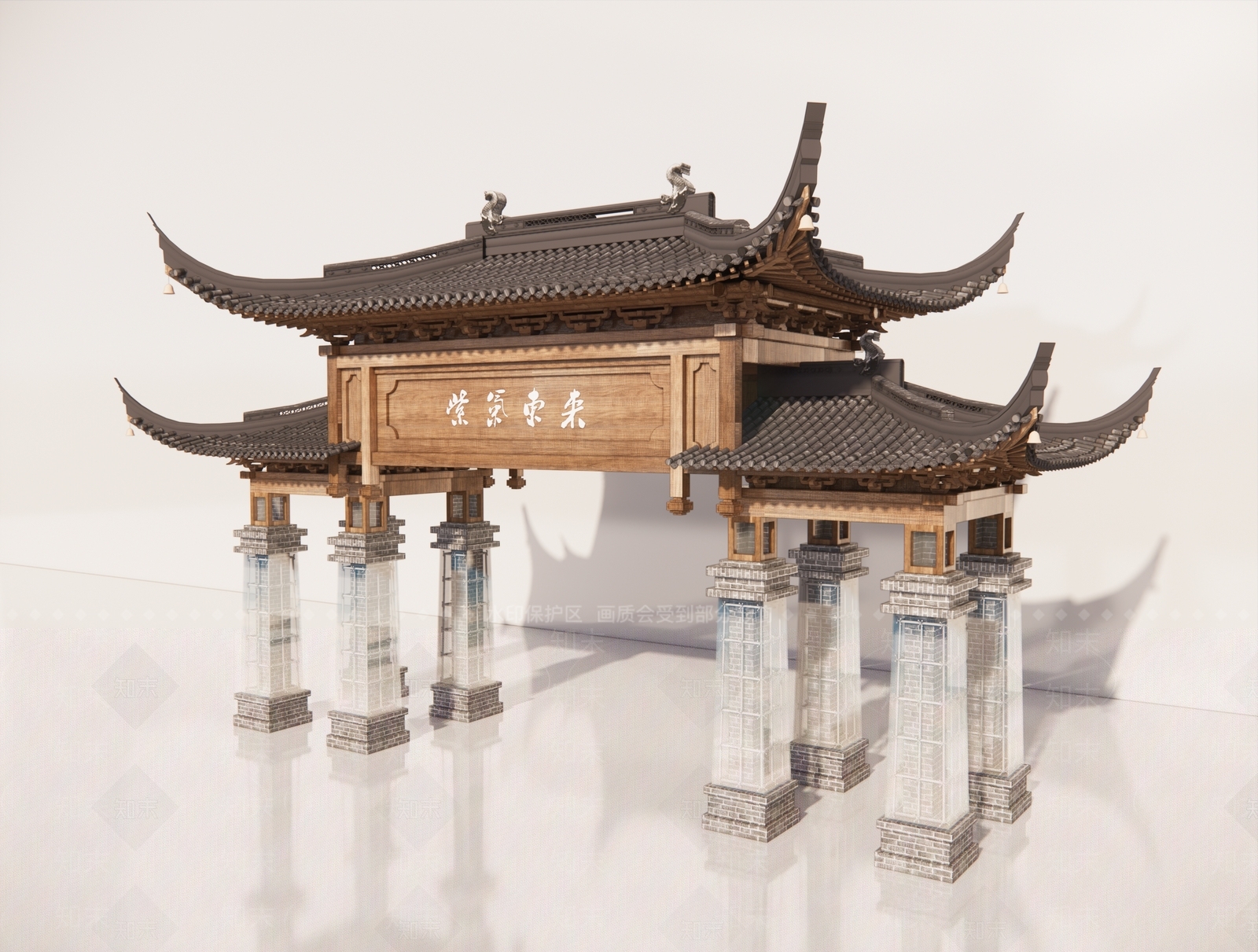 现代新中式牌楼牌坊3D模型下载【ID:1191366974】