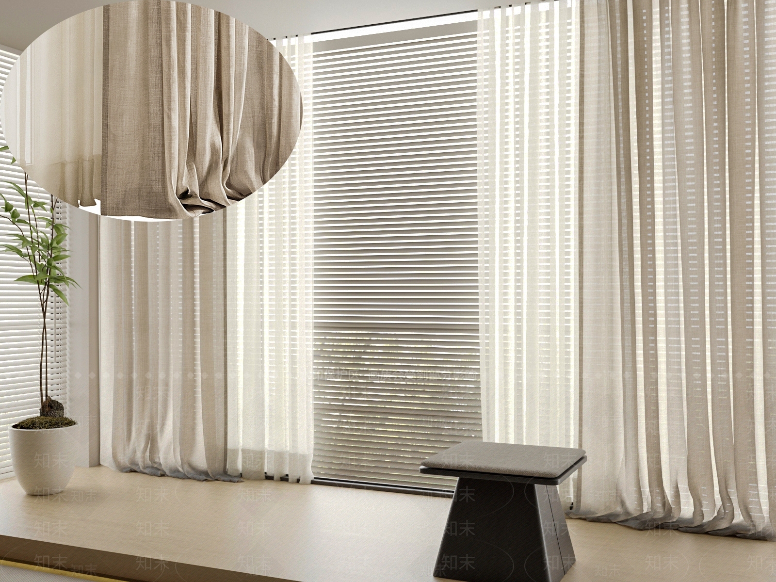 日式现代通用窗帘3D模型下载【ID:1191368996】