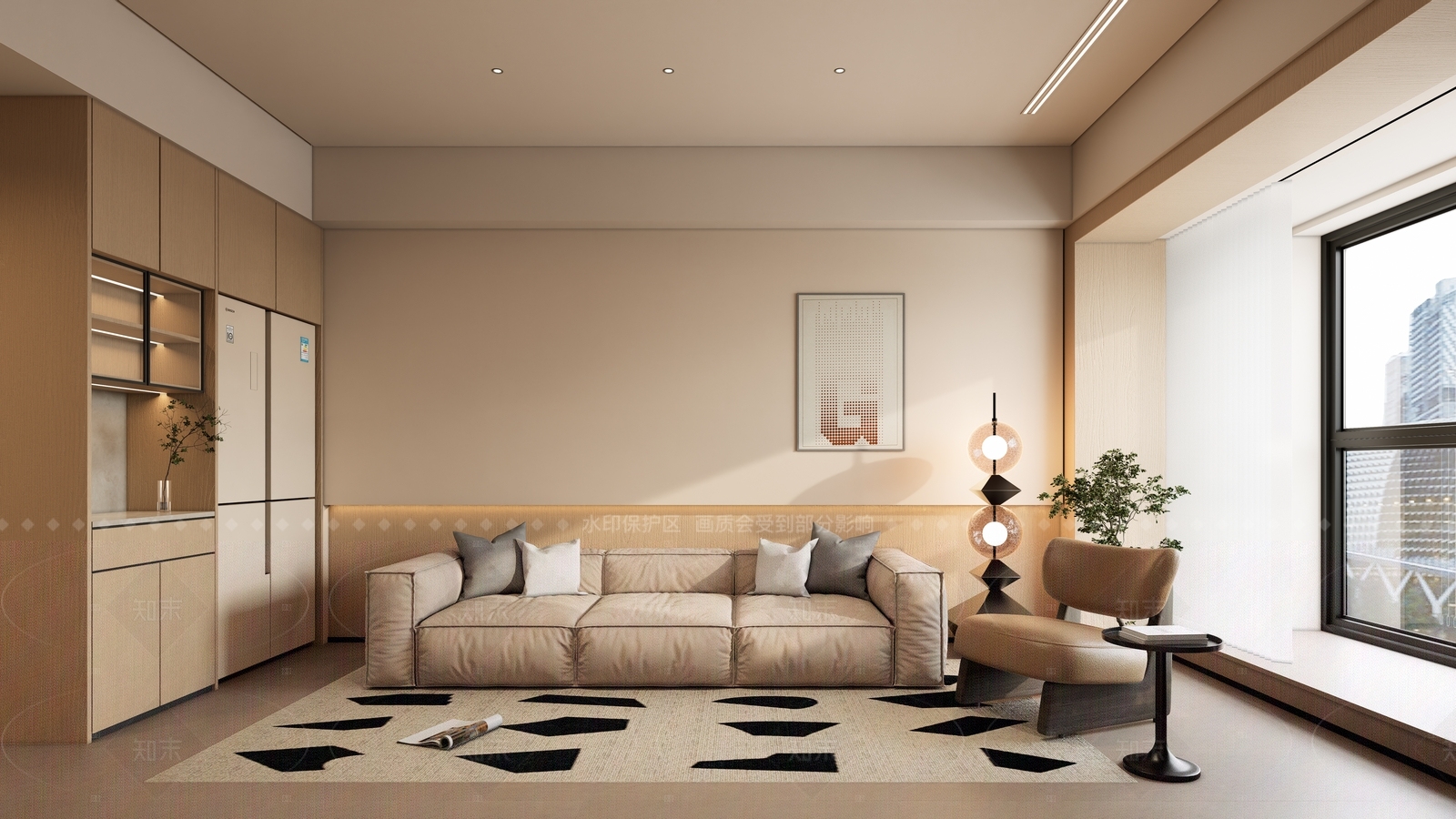 侘寂原木小户型客厅SU模型下载【ID:1205104322】