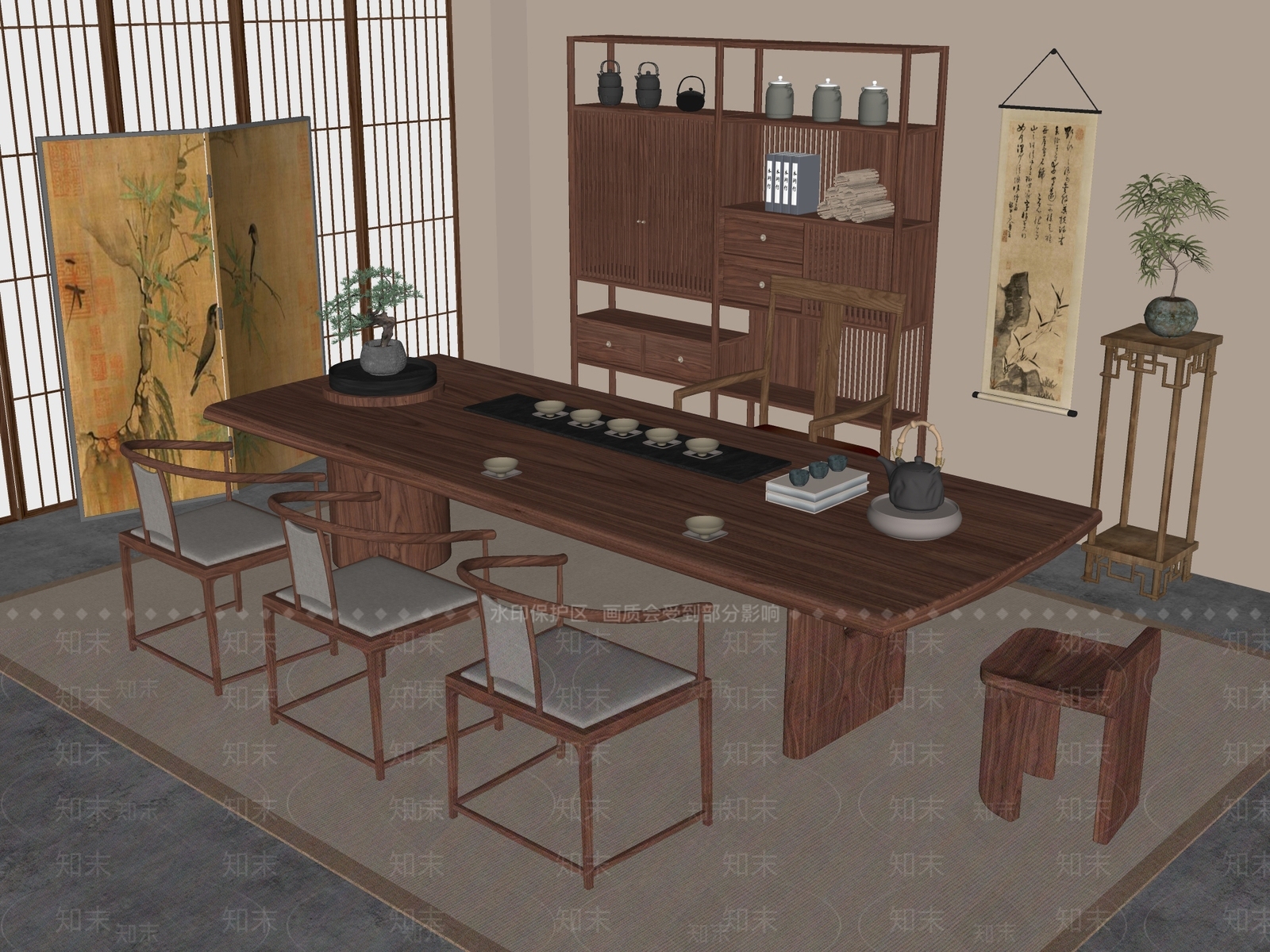新中式中式茶室SU模型下载【ID:1191373039】