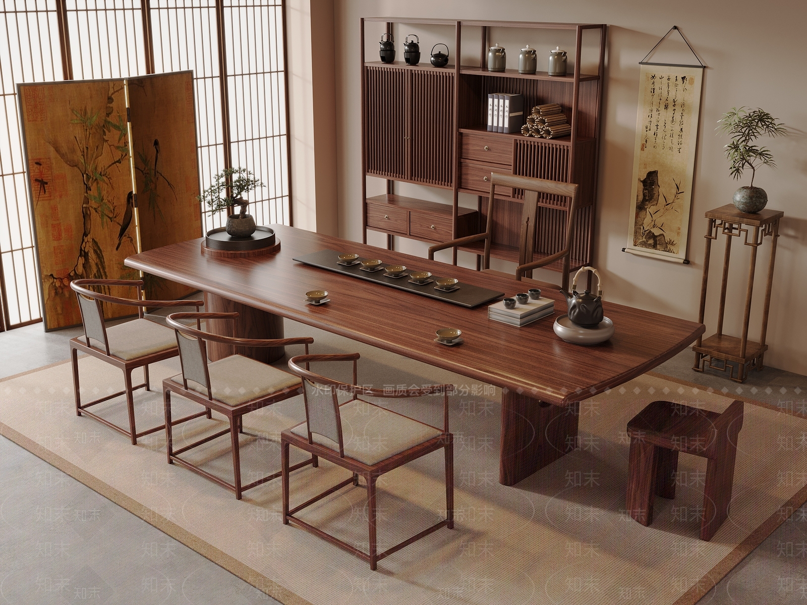 新中式中式茶室SU模型下载【ID:1191373039】