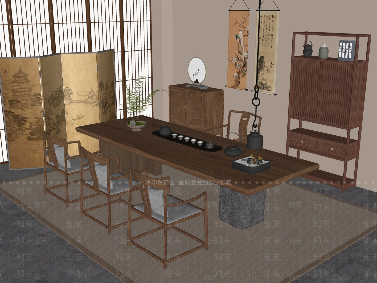 新中式中式茶室SU模型下载【ID:1191373370】