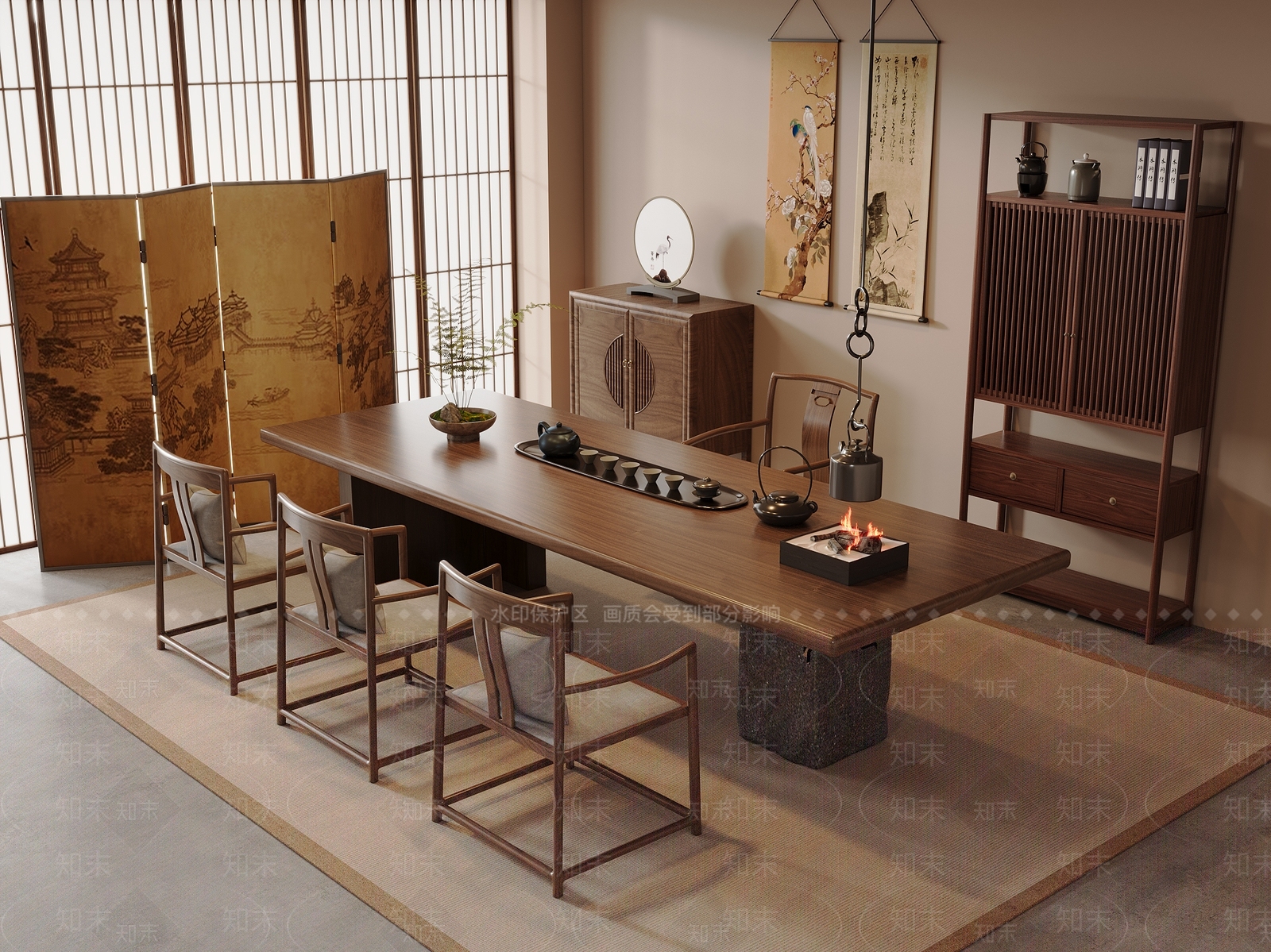 新中式中式茶室SU模型下载【ID:1191373370】