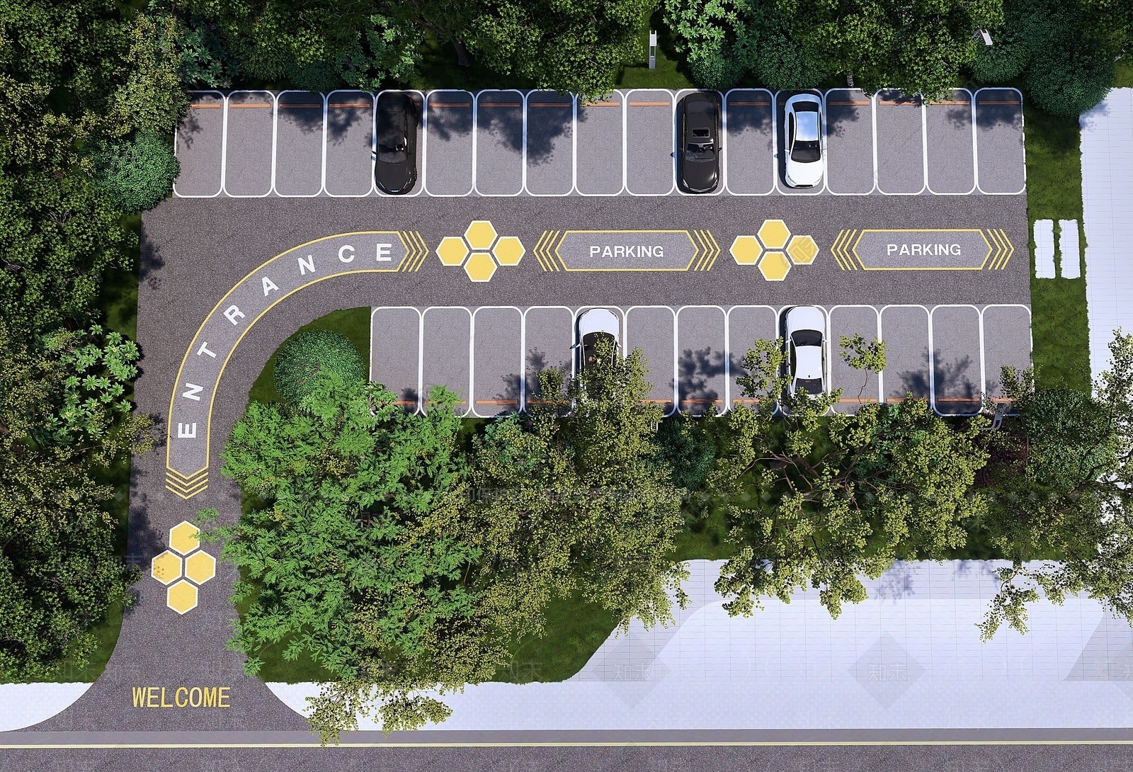 现代户外停车场3D模型下载【ID:1191373809】