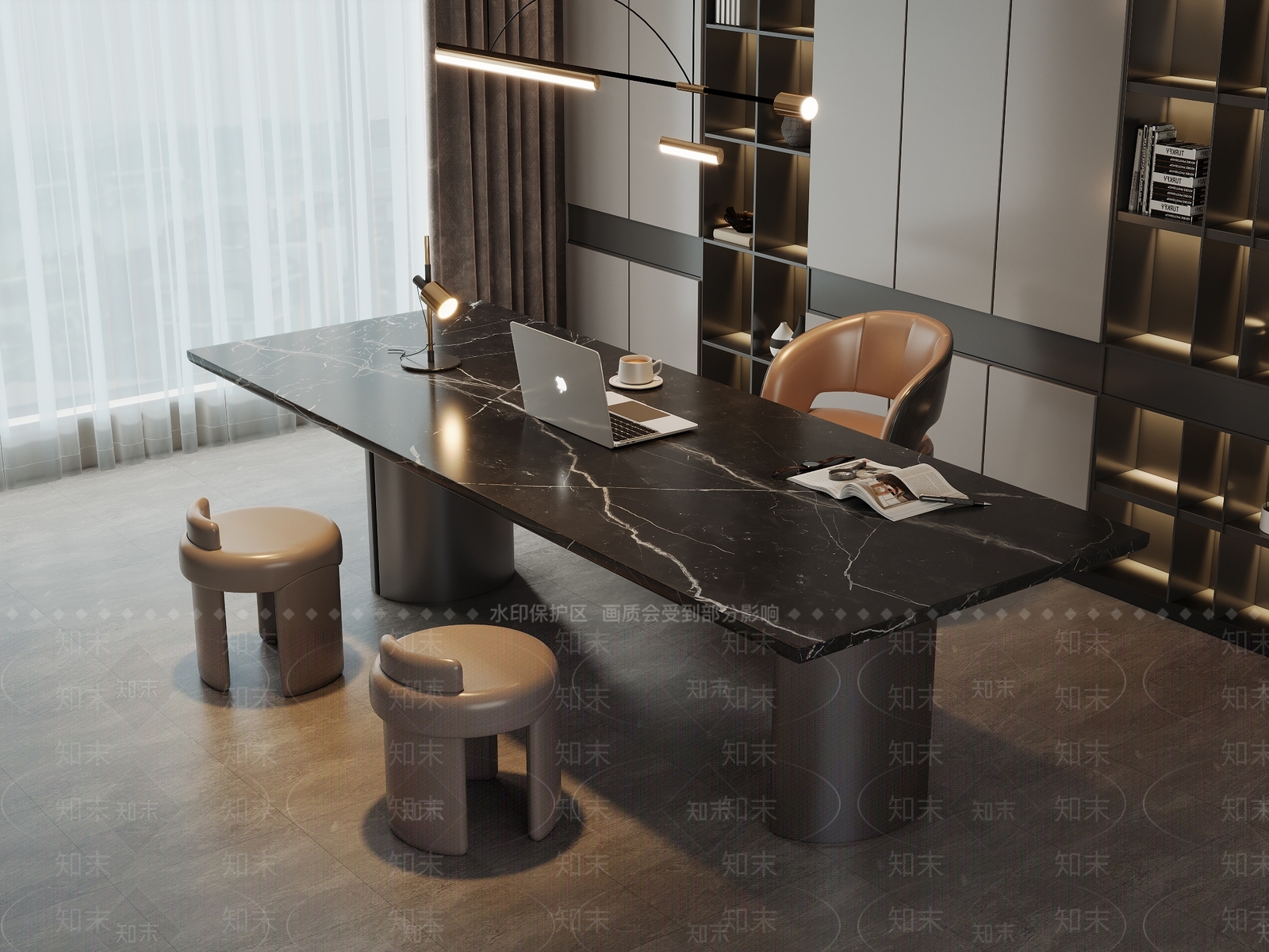 现代意式书房3D模型下载【ID:1191378550】