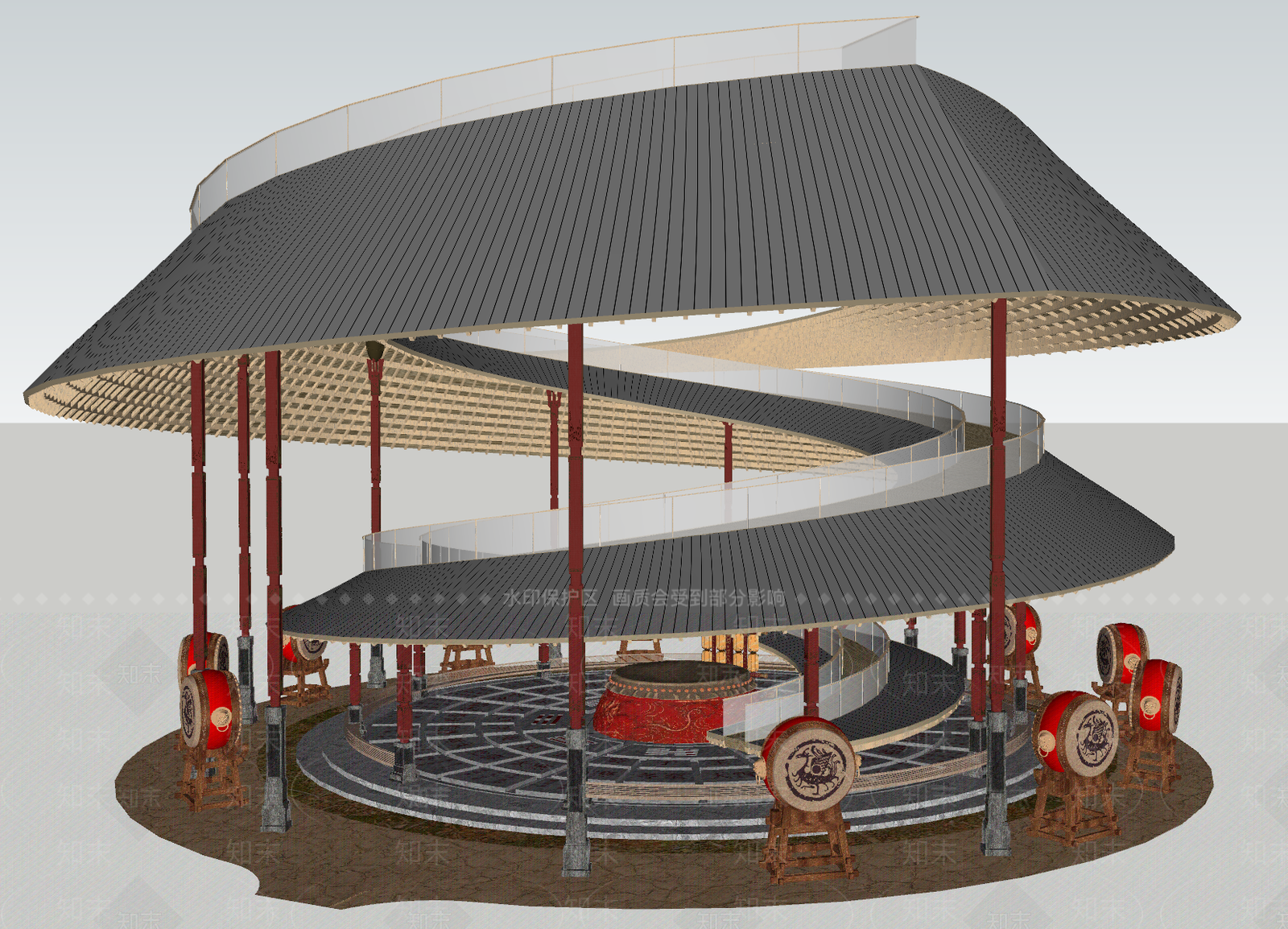 现代新中式风格建筑SU模型下载【ID:1191378883】