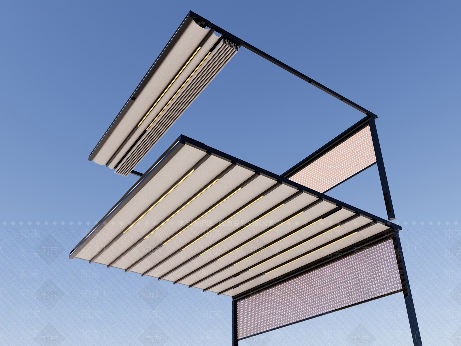 现代新中式雨棚SU模型下载【ID:1191380369】