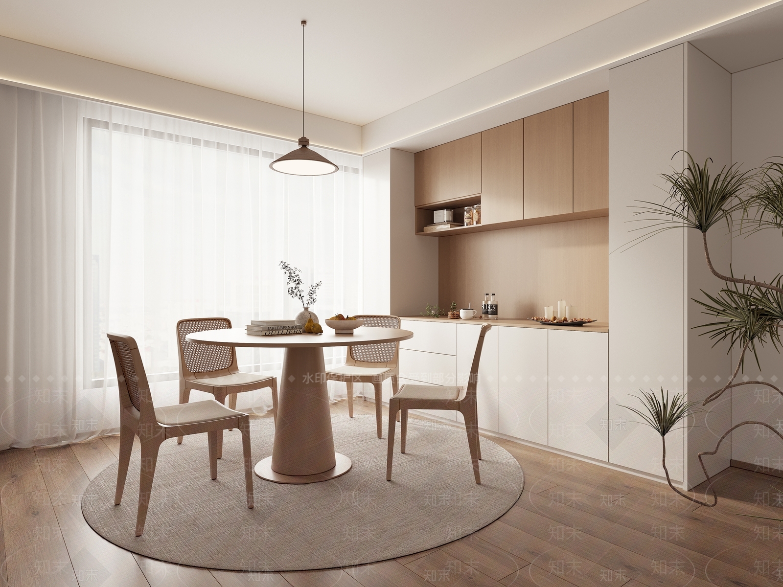 日式侘寂家居餐厅SU模型下载【ID:1191380665】