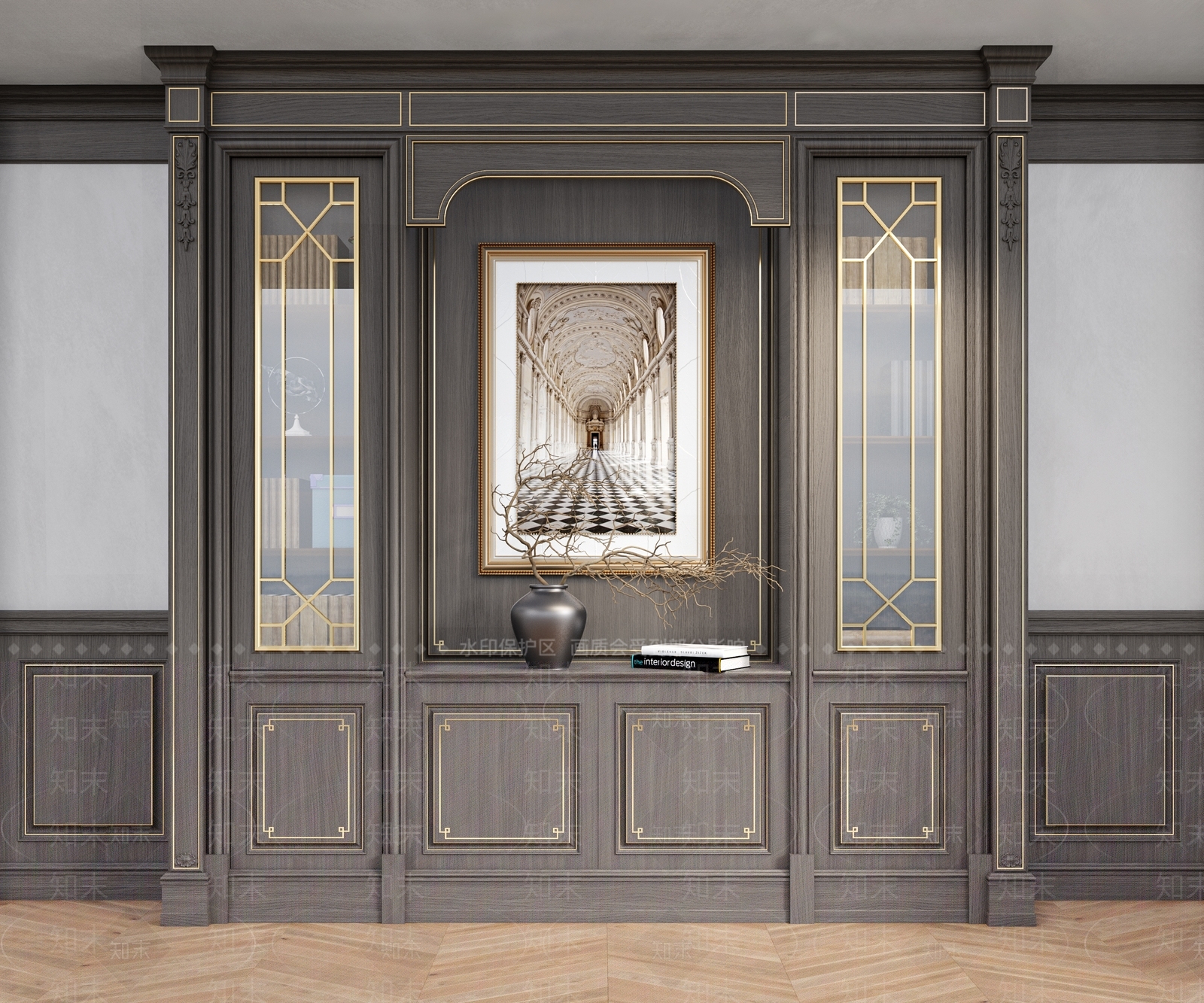 简欧欧式书柜3D模型下载【ID:1191380802】