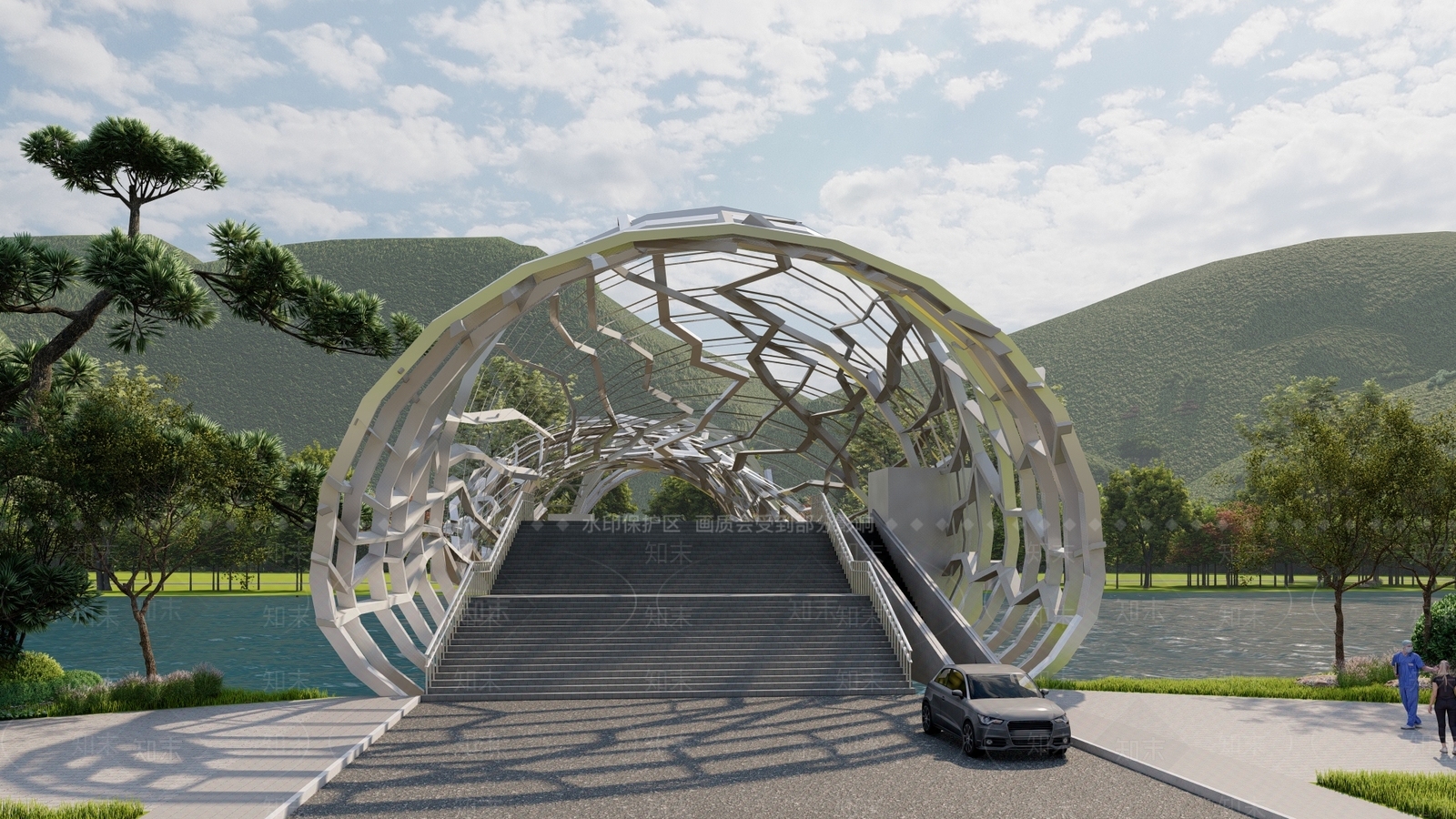 现代景观桥SU模型下载【ID:1191383322】