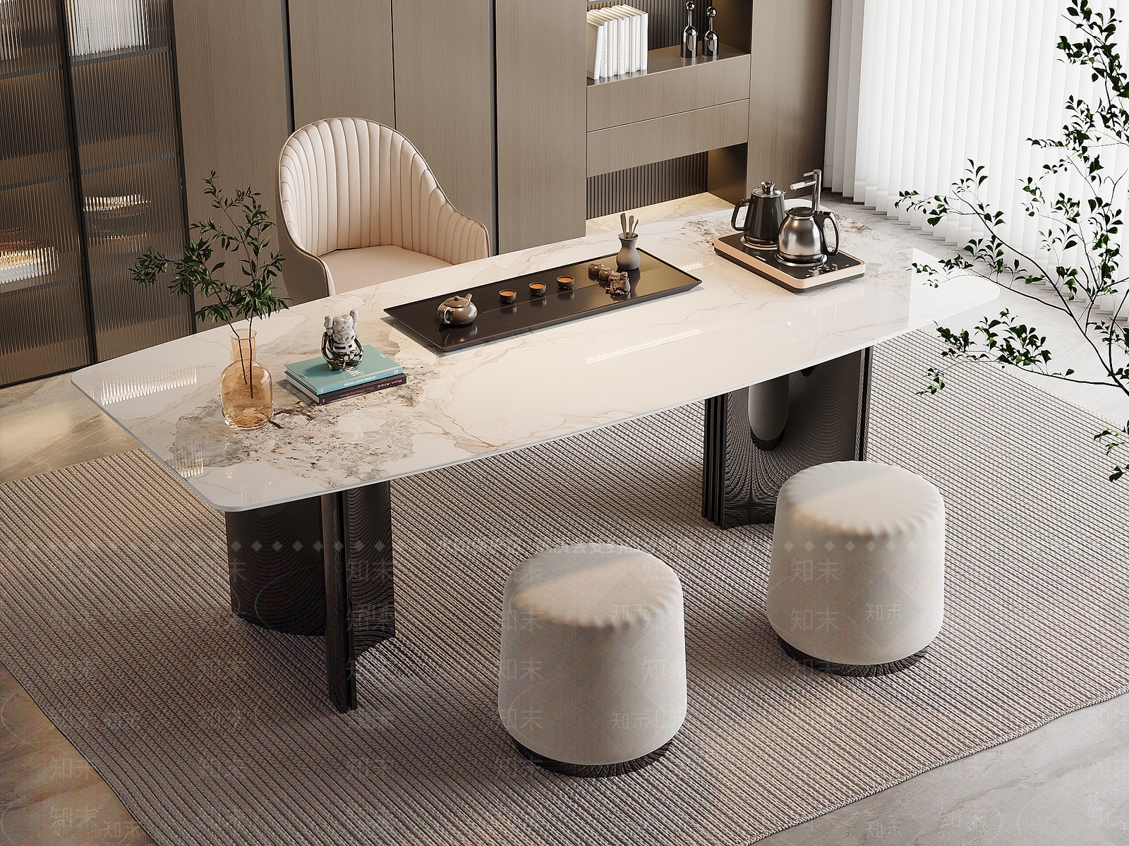 现代轻奢茶桌椅3D模型下载【ID:1191383996】