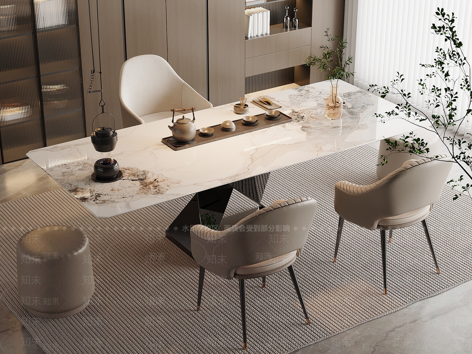 现代轻奢茶桌椅3D模型下载【ID:1191384548】