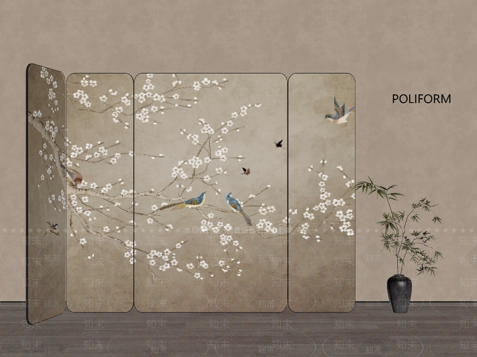中古新中式屏风SU模型下载【ID:1191386136】