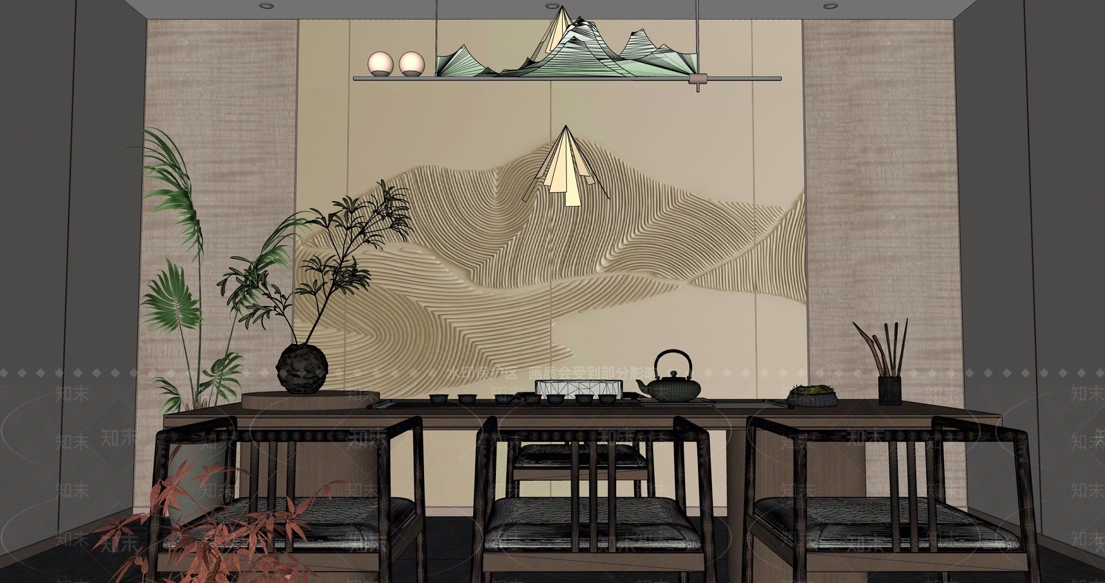 新中式休息区SU模型下载【ID:1191387226】