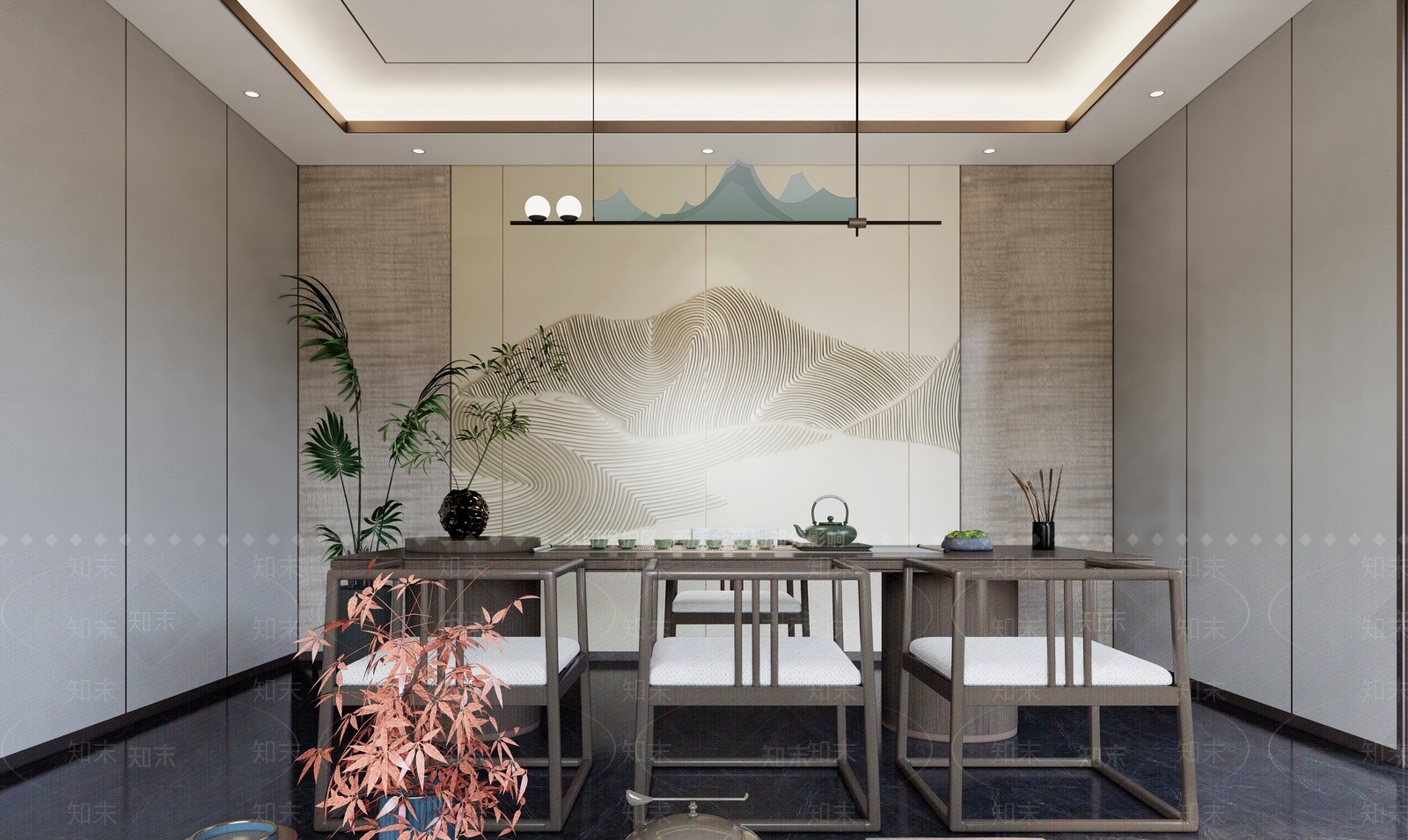 新中式休息区SU模型下载【ID:1191387226】