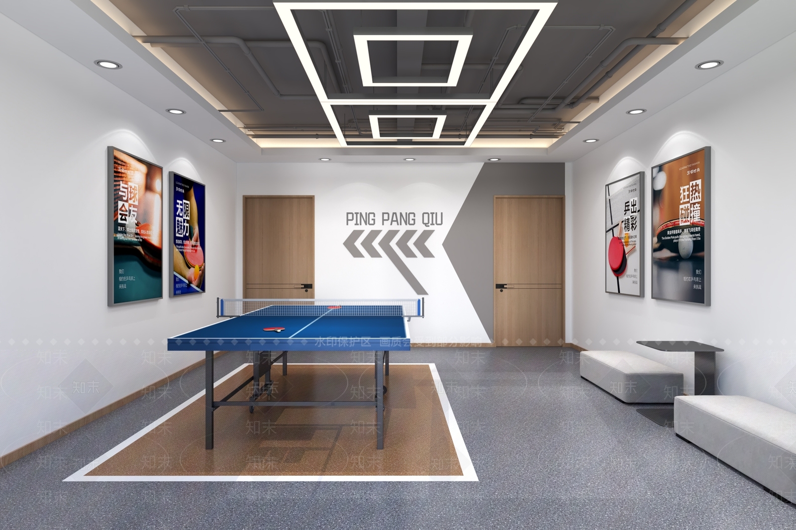 现代乒乓球室3D模型下载【ID:1191390730】