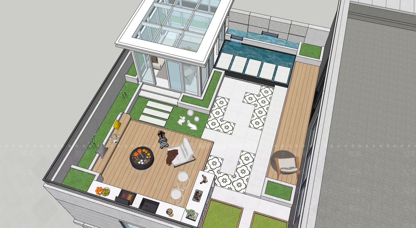 现代简约屋顶花园SU模型下载【ID:1191390701】