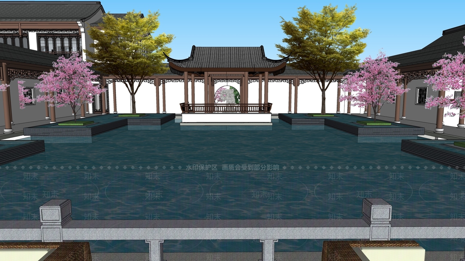 中式水景SU模型下载【ID:1191391383】