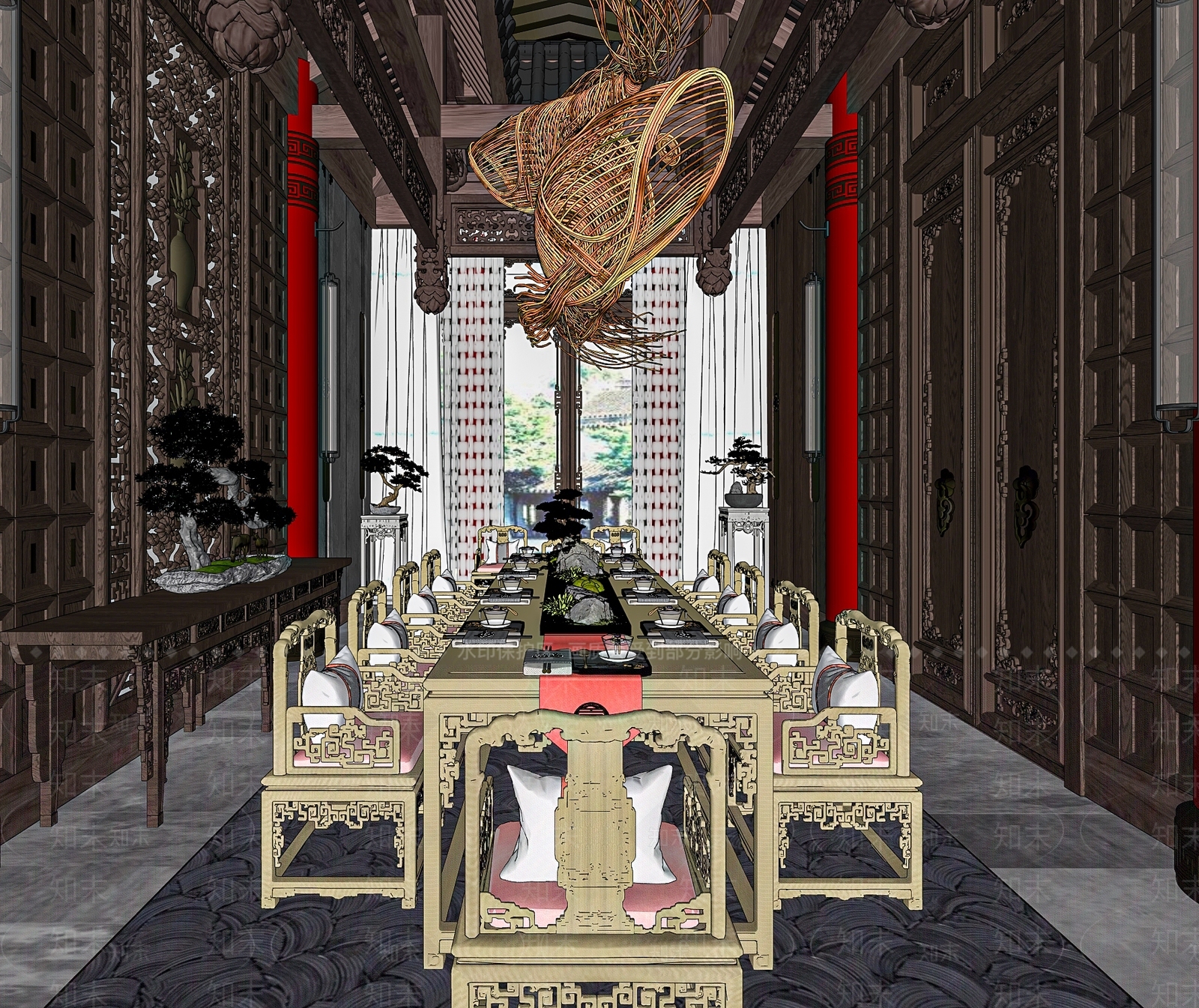 新中式包厢SU模型下载【ID:1191393260】