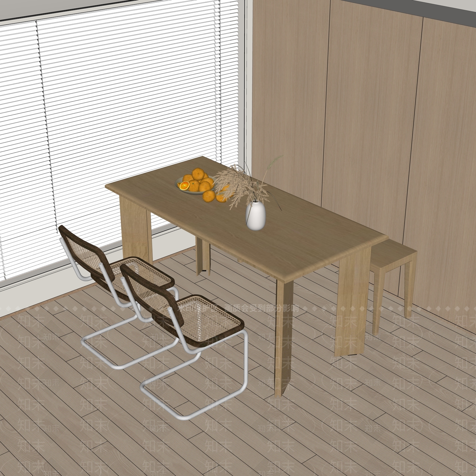 原木北欧餐桌椅3D模型下载【ID:1191393100】