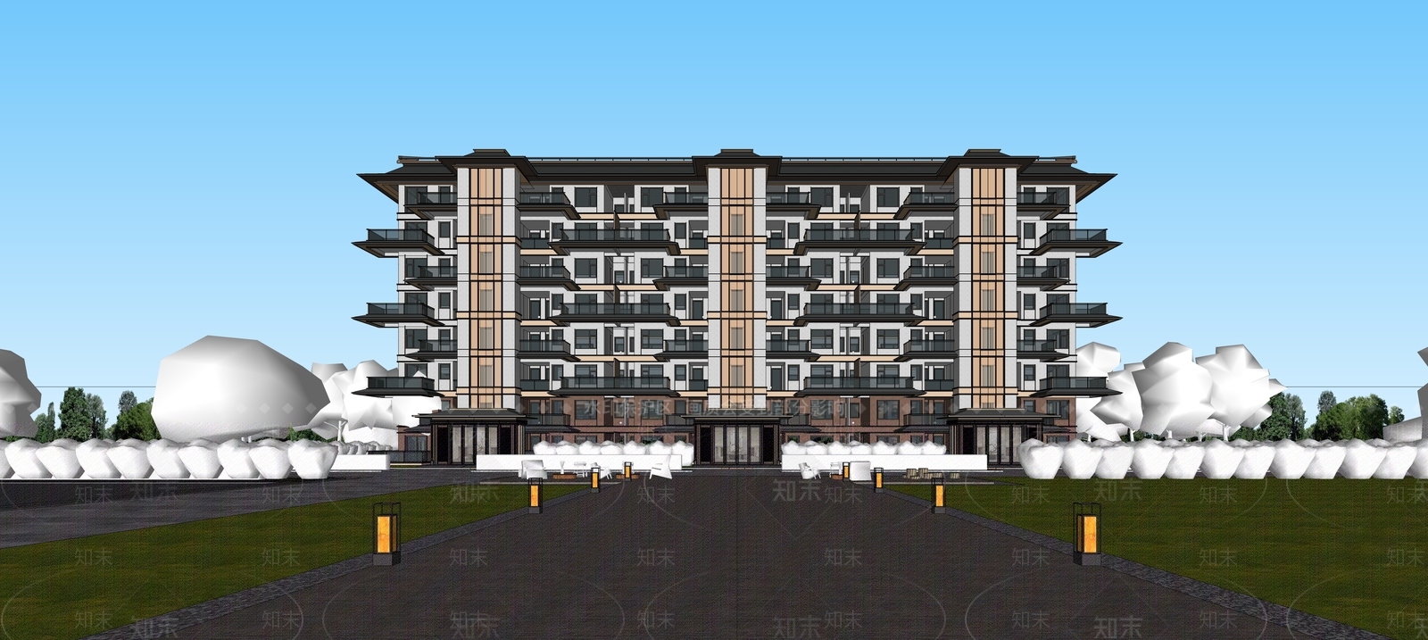 新中式多层住宅SU模型下载【ID:1191398829】
