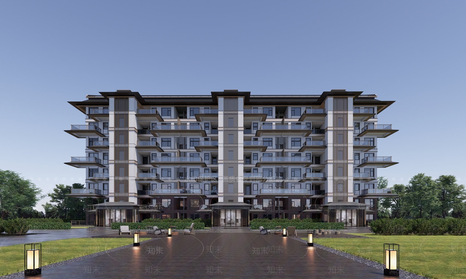 新中式多层住宅SU模型下载【ID:1191398829】