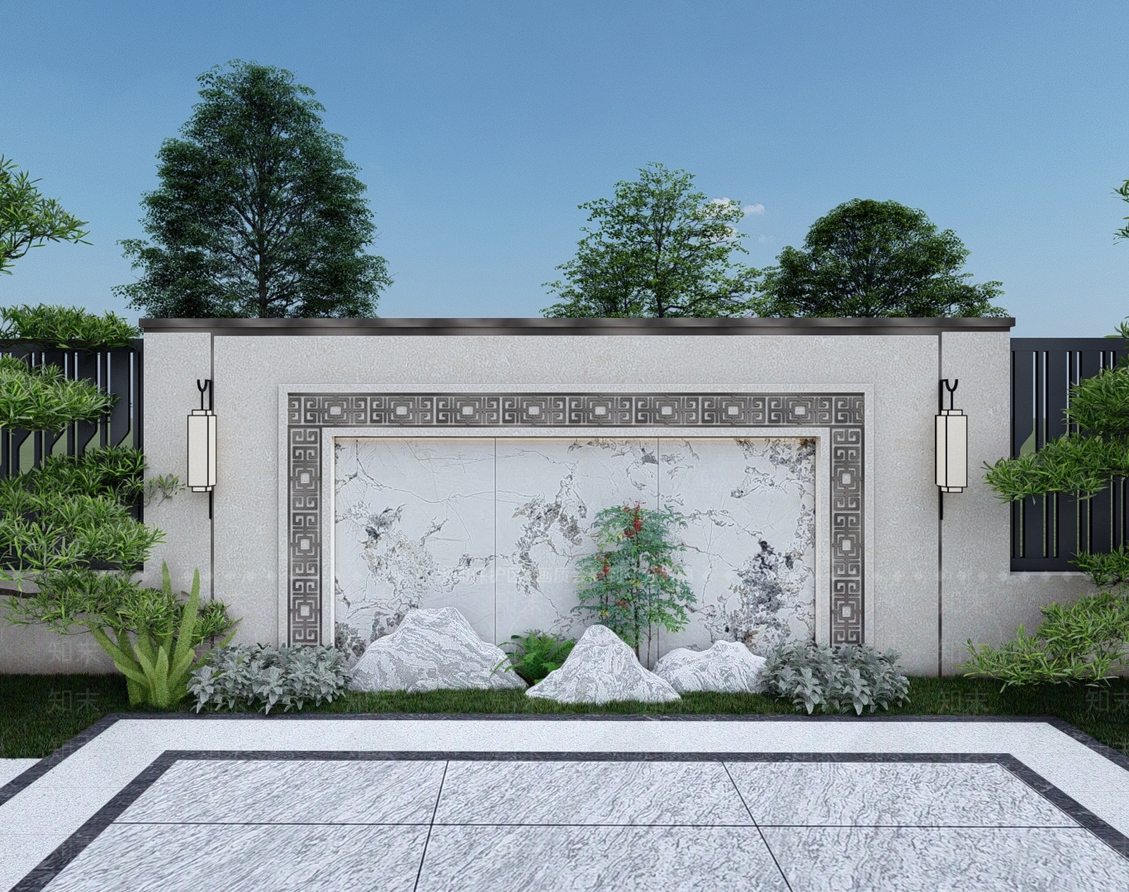 新中式景墙SU模型下载【ID:1191399170】