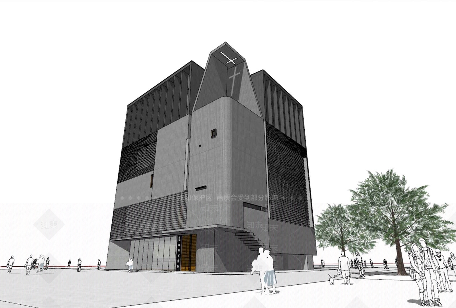 现代教堂建筑SU模型下载【ID:1191400852】