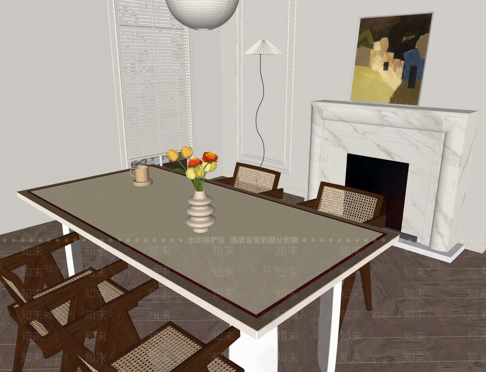 现代餐桌SU模型下载【ID:1191401052】