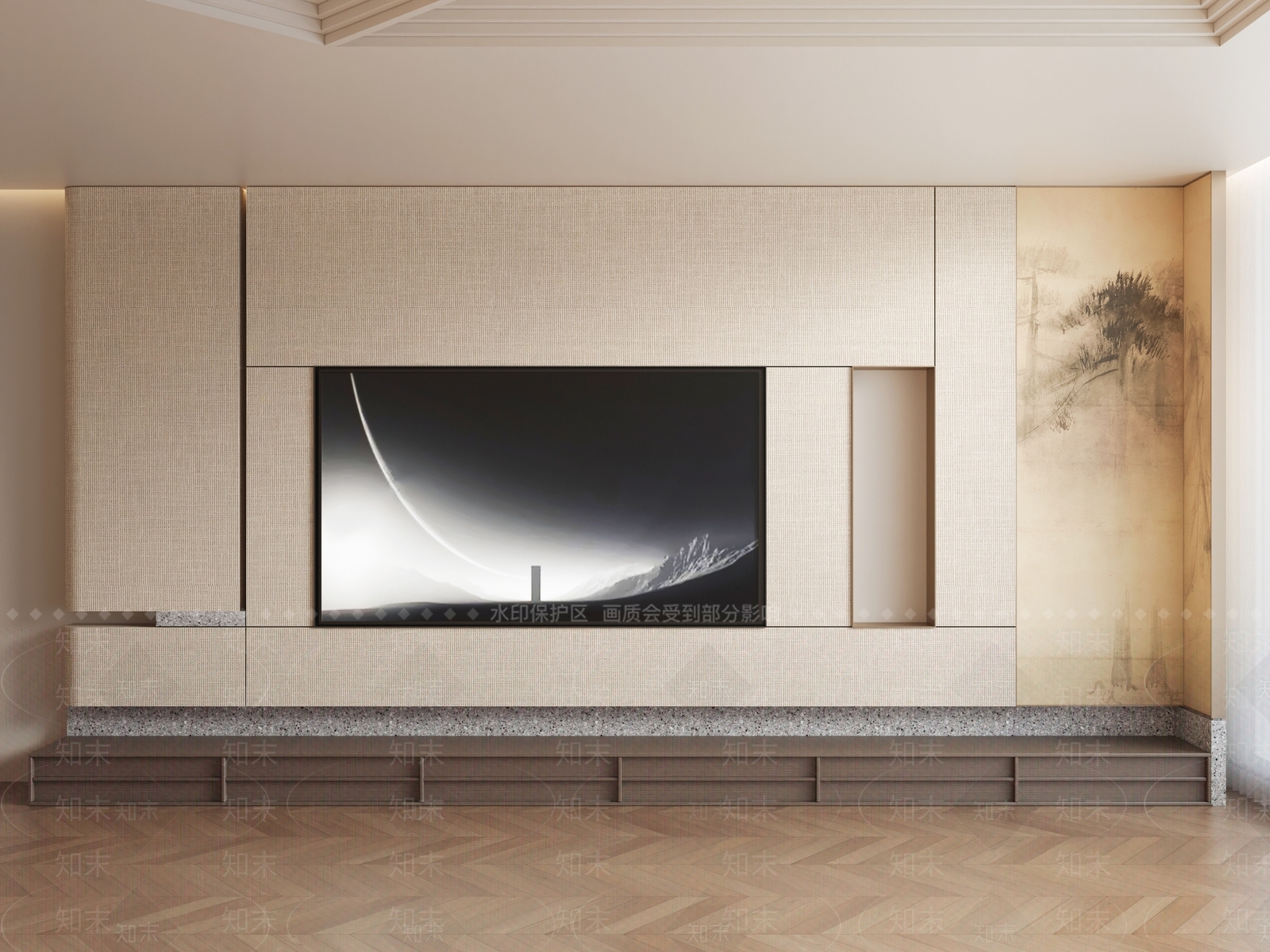 新中式电视背景墙3D模型下载【ID:1191407966】