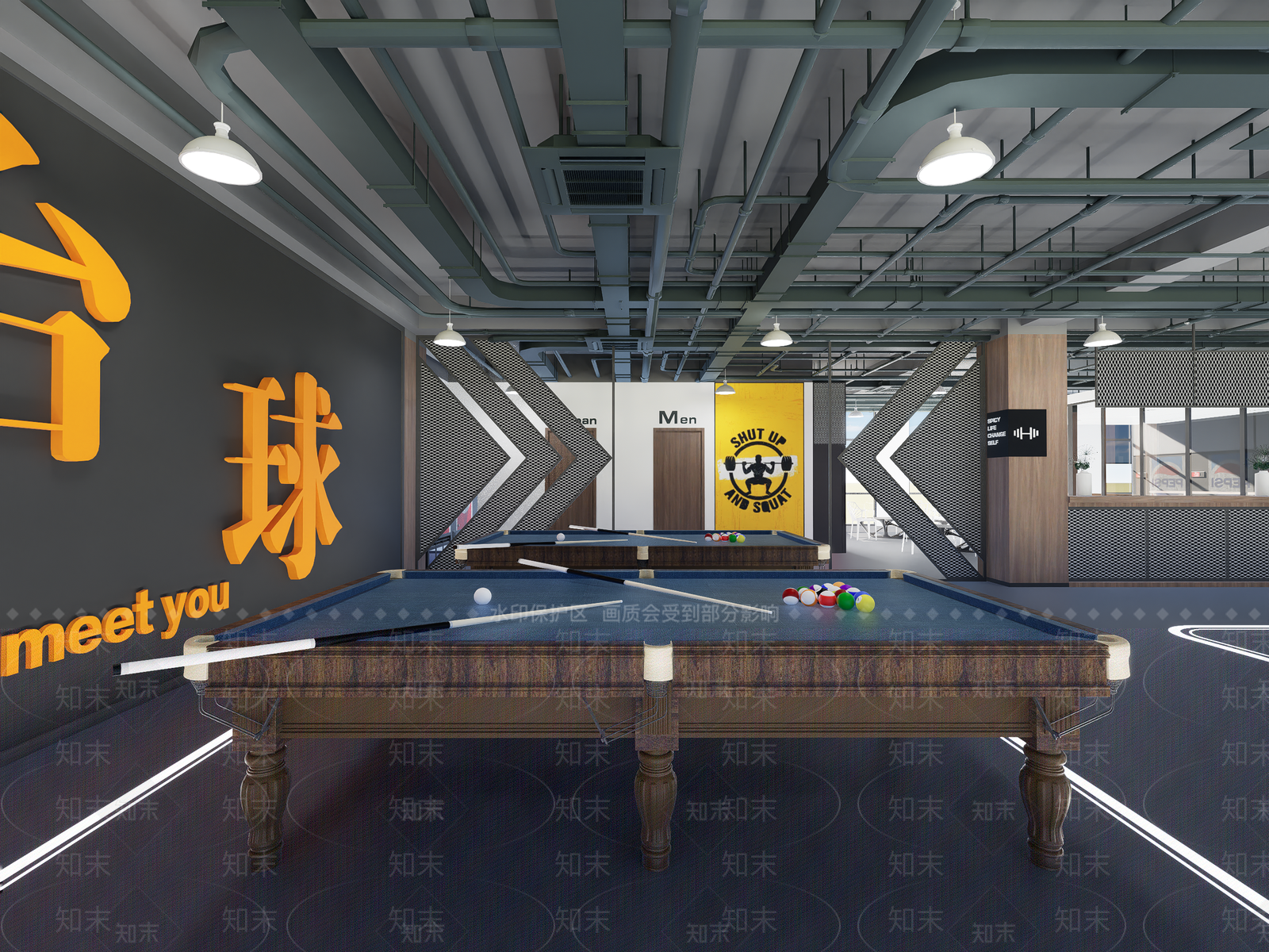 工业台球室SU模型下载【ID:1191412454】