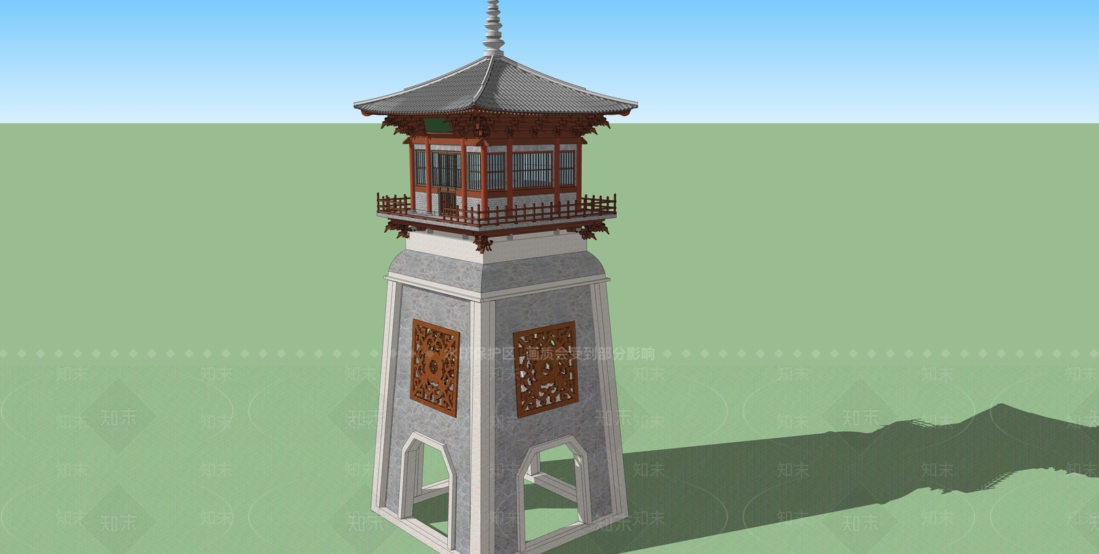 中式塔楼SU模型下载【ID:1191417258】