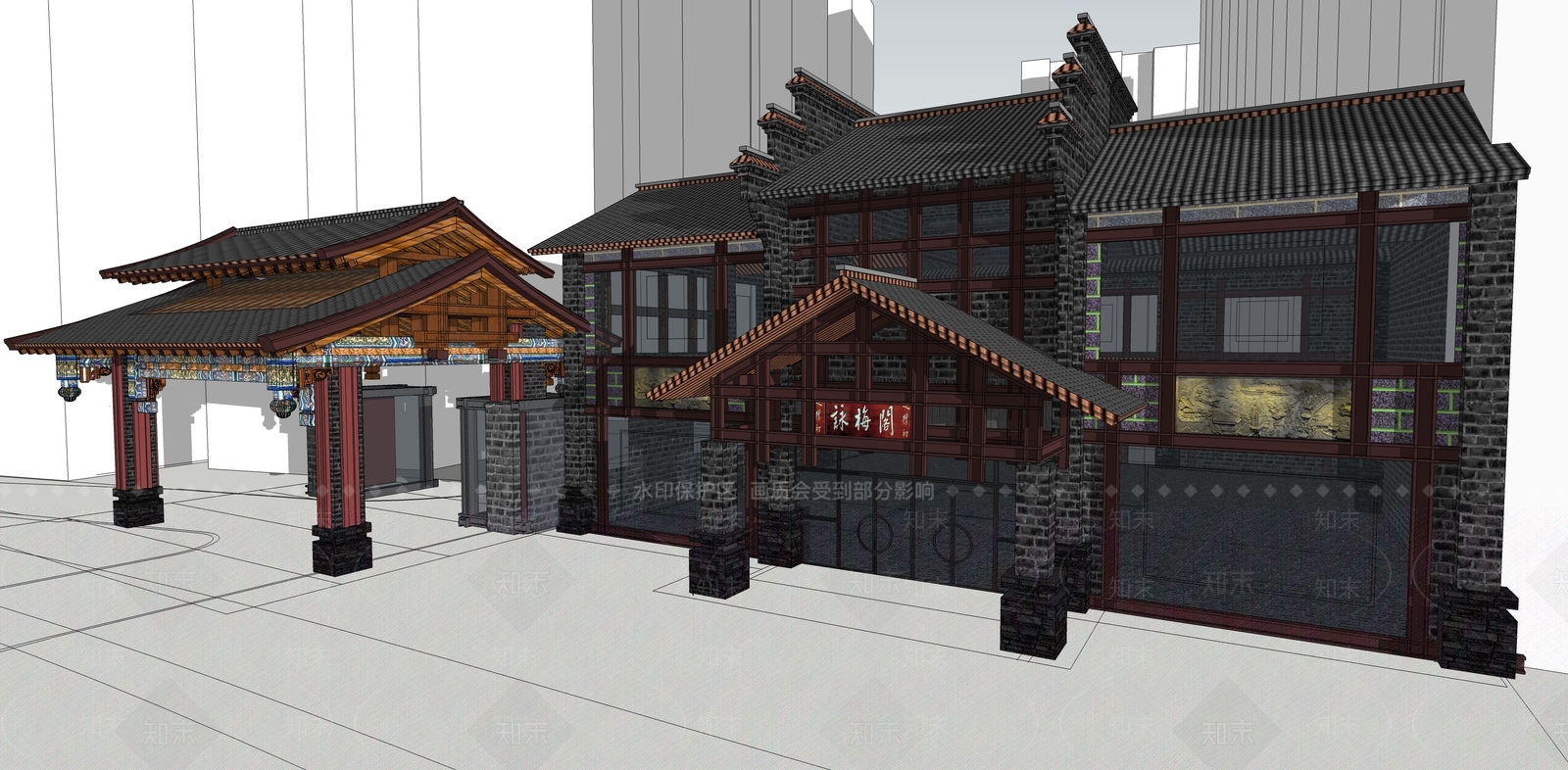 中式入口大门SU模型下载【ID:1191417627】