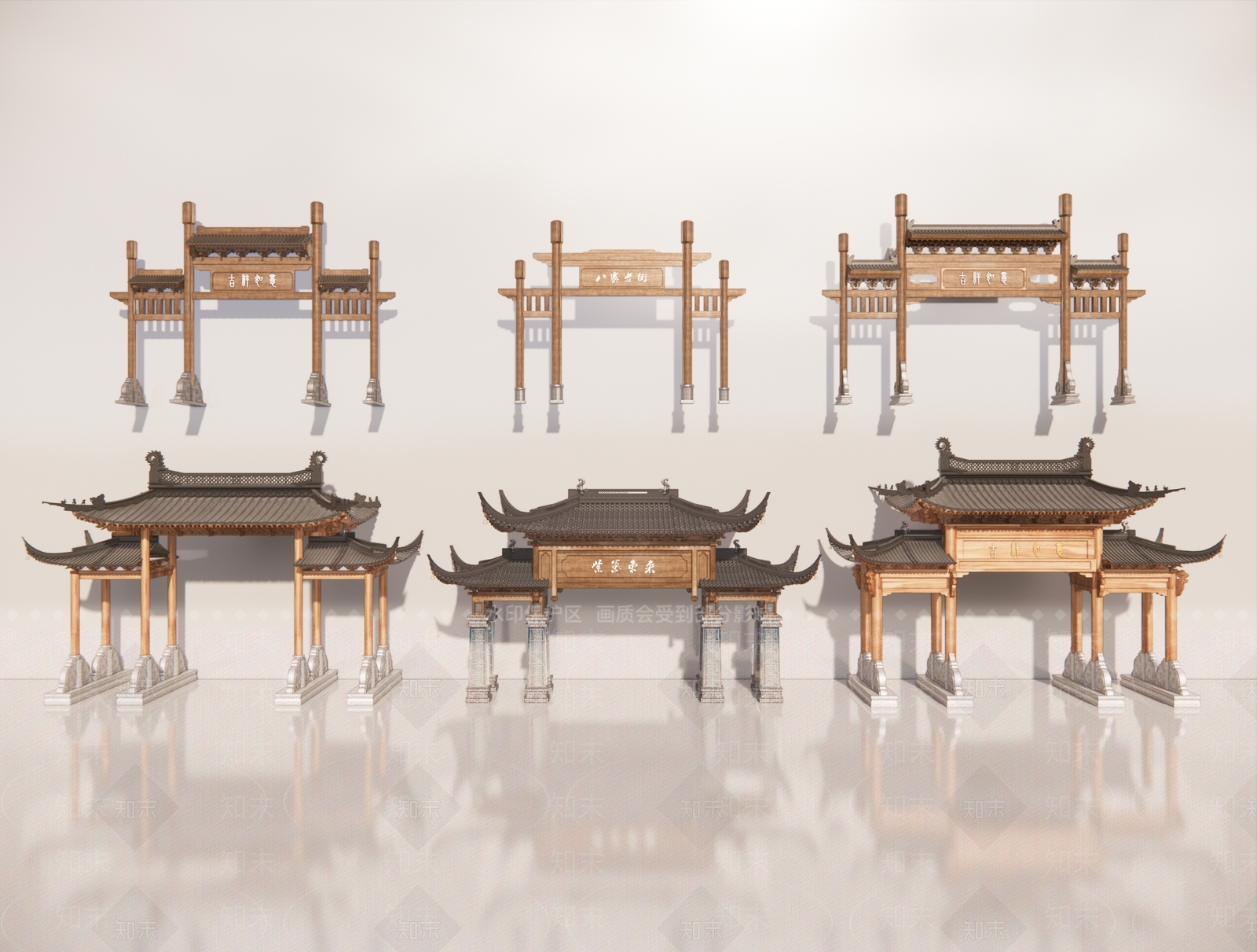 现代牌坊牌楼SU模型草图