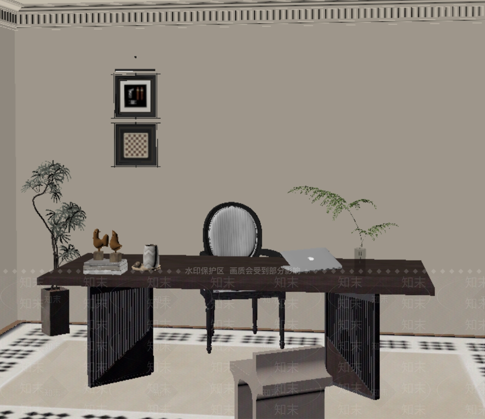 中古书桌椅SU模型下载【ID:1191421614】