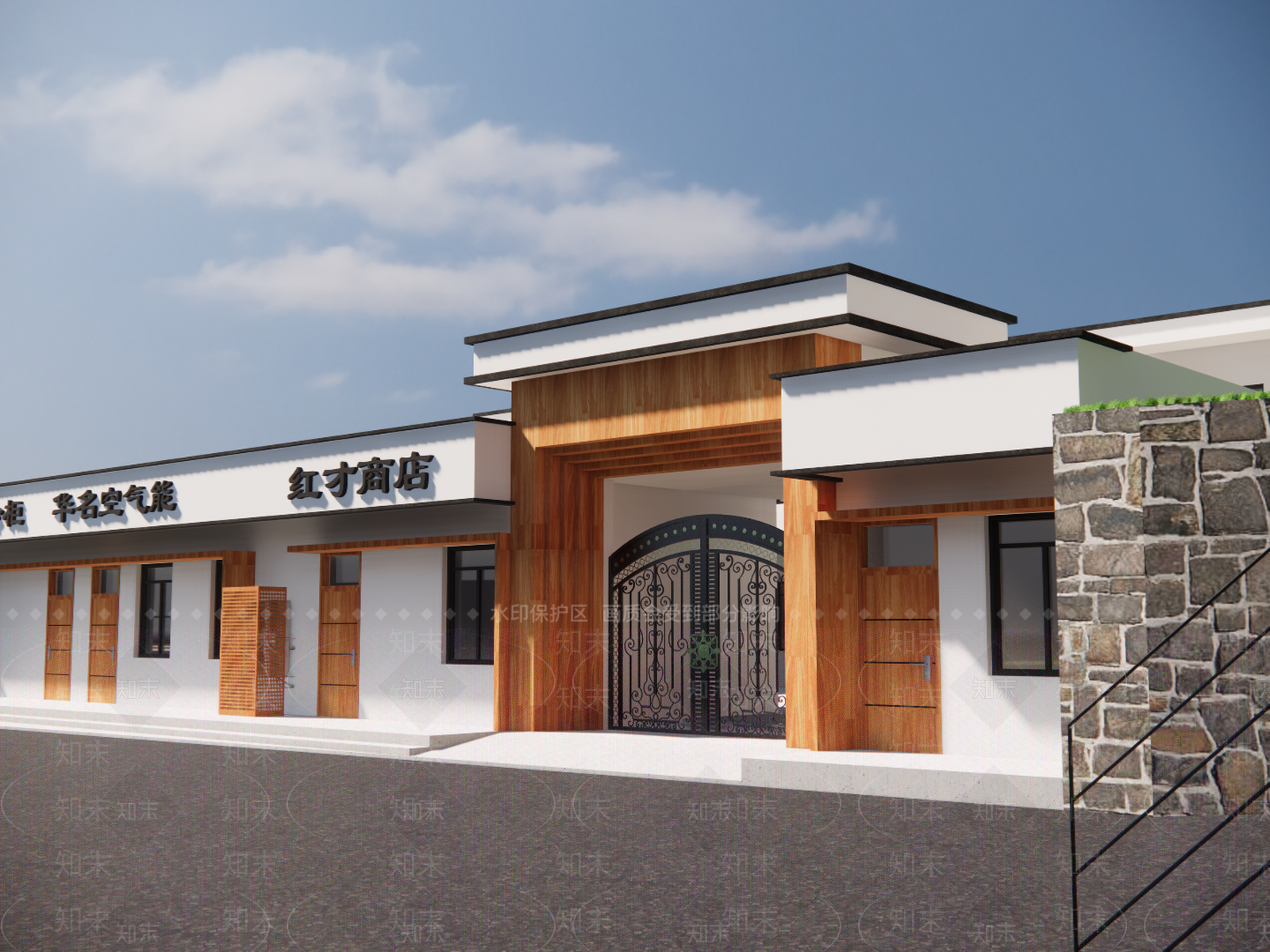 现代新中式乡村民房SU模型下载【ID:1191422533】