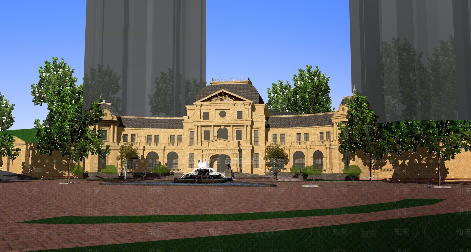 法式售楼处建筑SU模型下载【ID:1191423667】